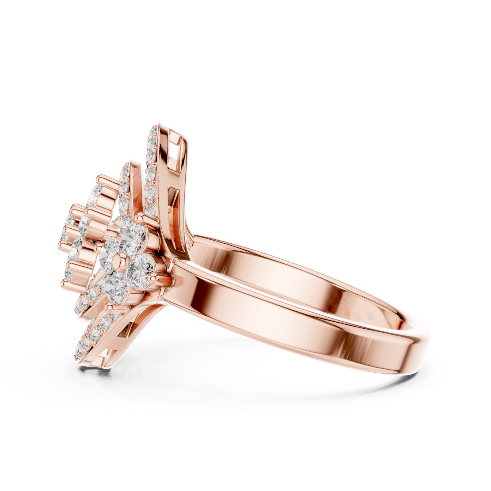  Rose Gold Radiant Halo Contour Band Ring Side View