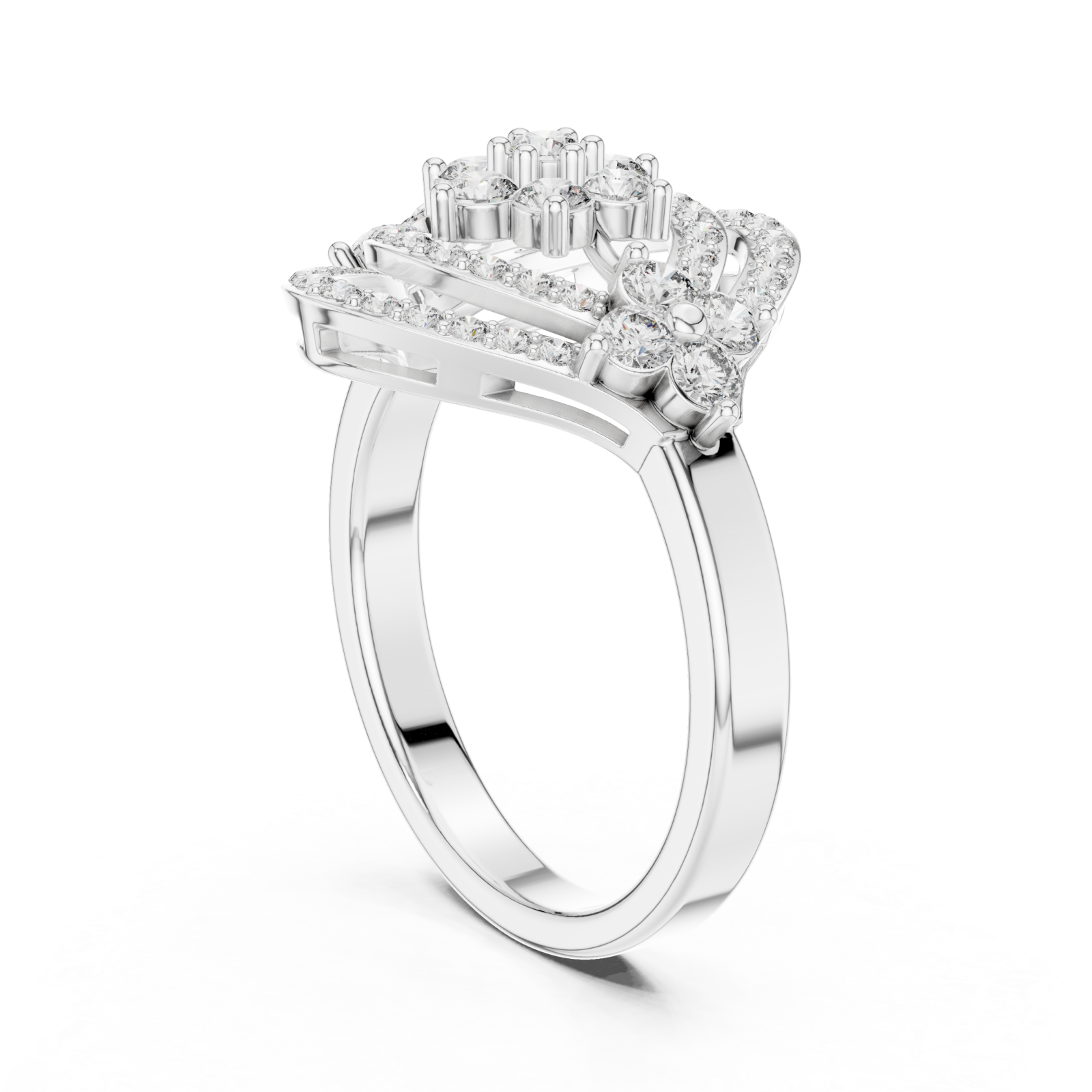  White Gold Radiant Halo Contour Band Ring Left View