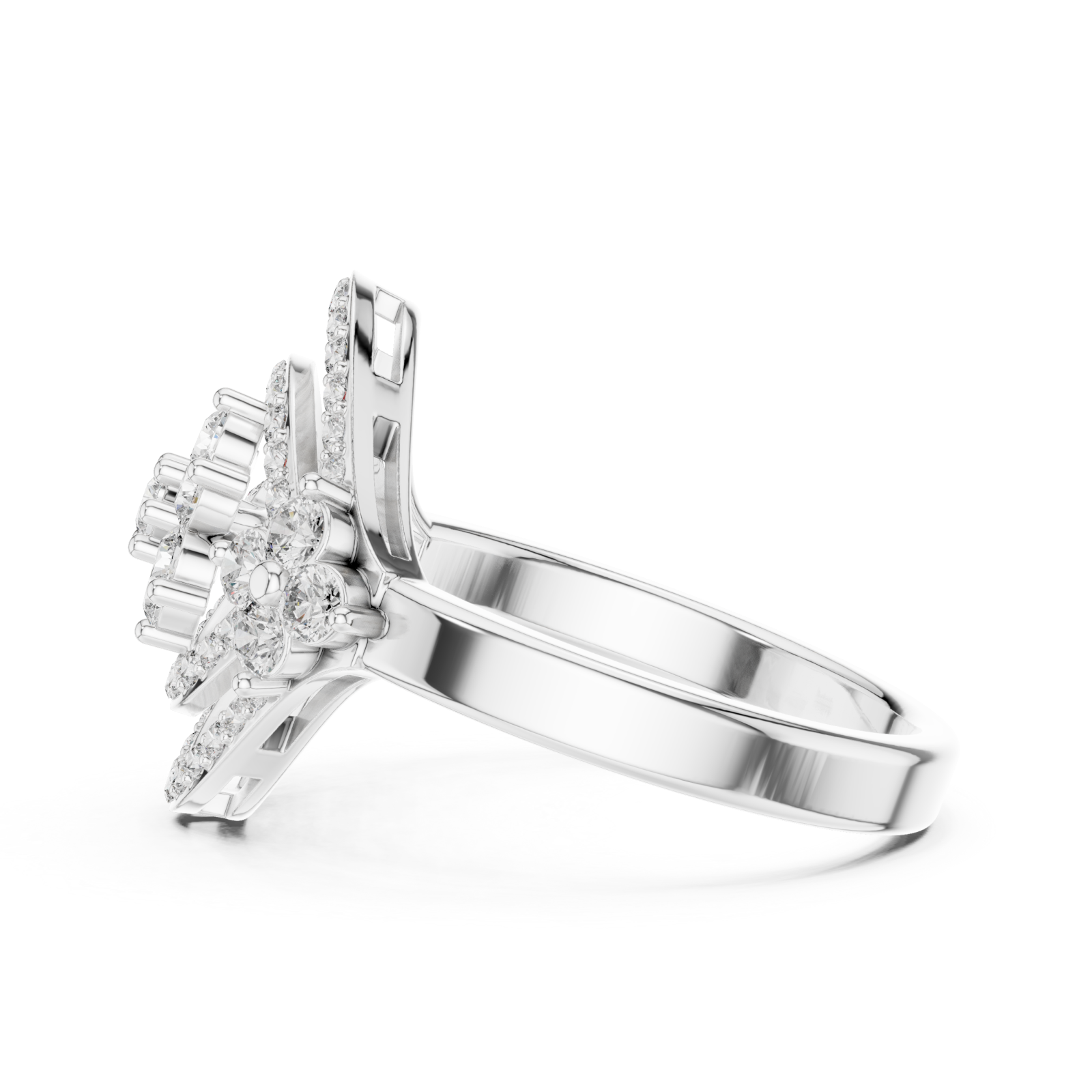  White Gold Radiant Halo Contour Band Ring Side View
