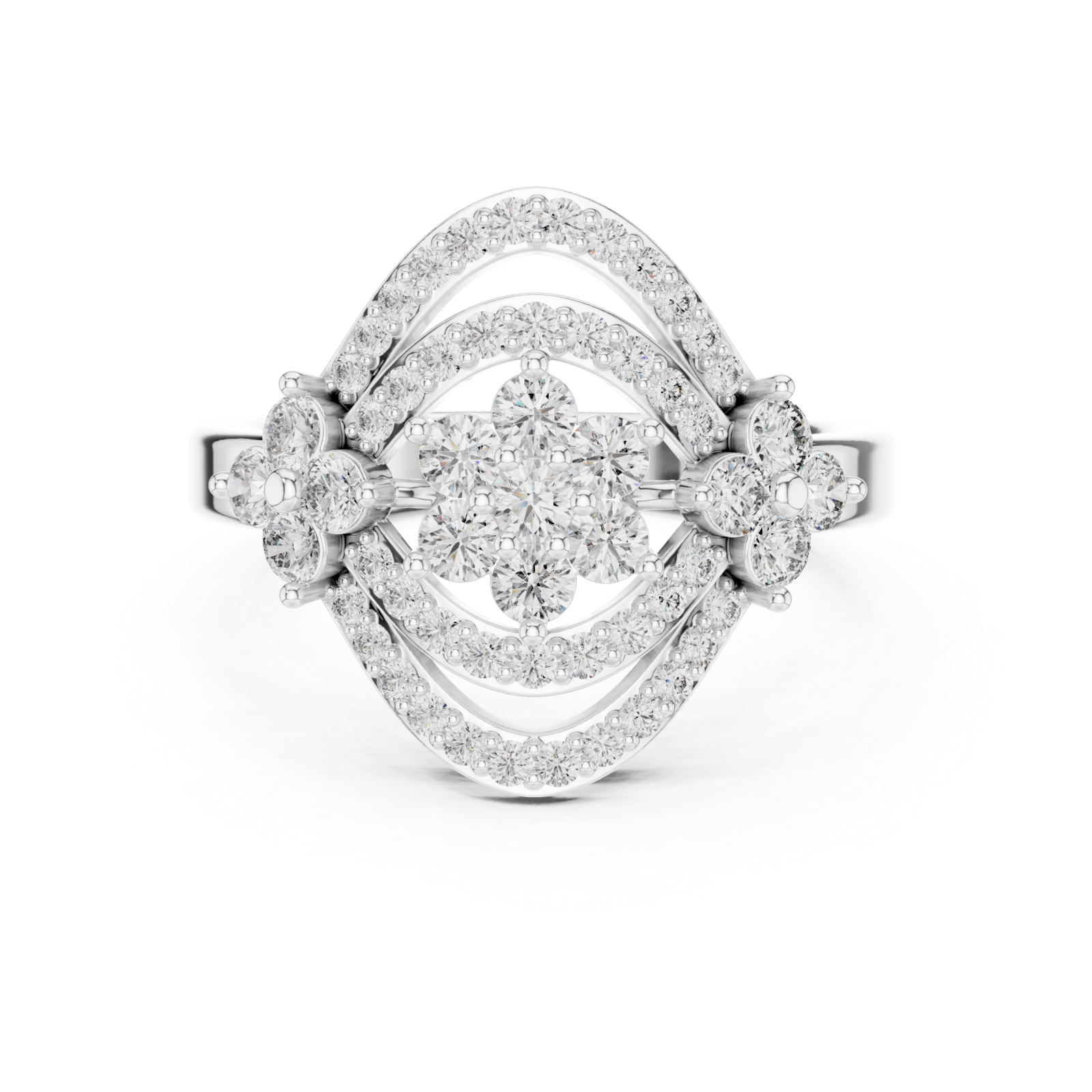  White Gold Radiant Halo Contour Band Ring Front View