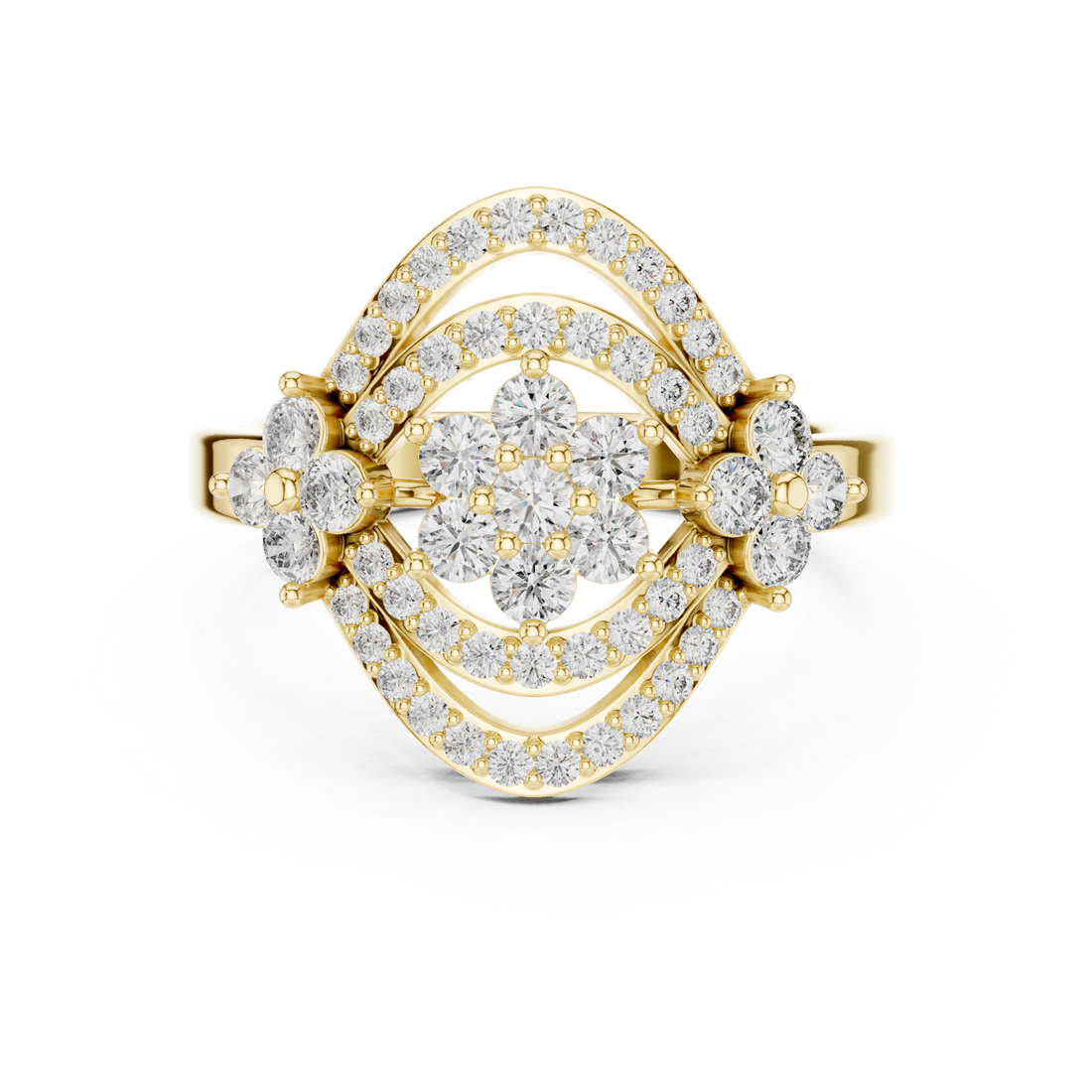 Gold Radiant Halo Contour Band Ring Right View