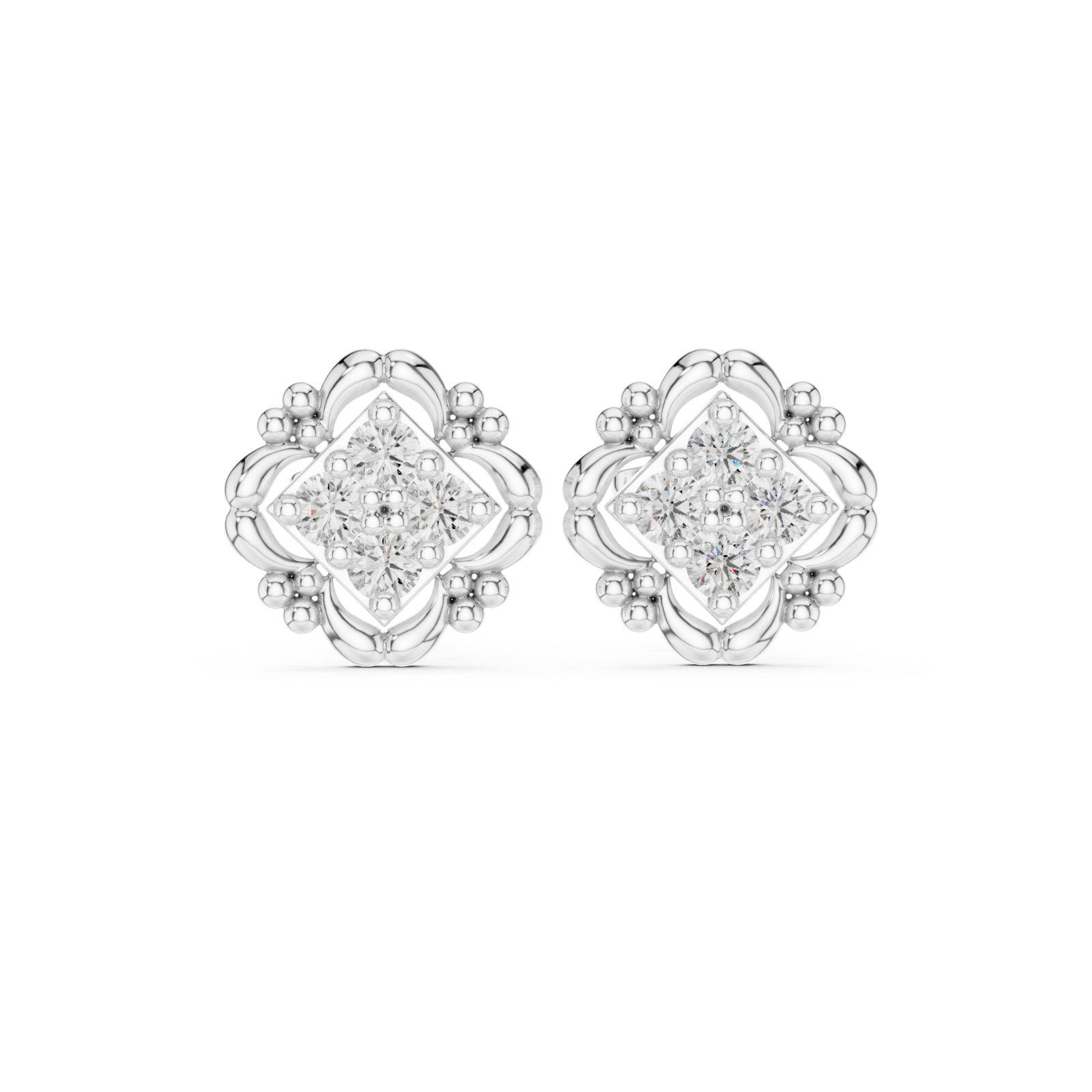  White Gold Luminous Blossom Circle Earrings Front View