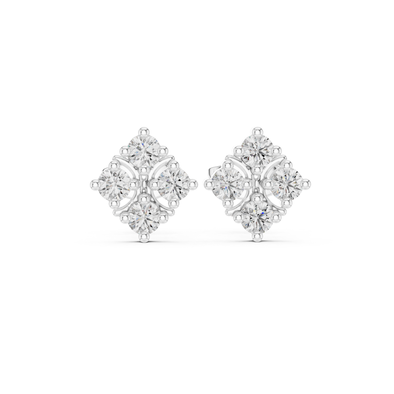  White Gold Sleek Twinkle Geometric Studs Front View