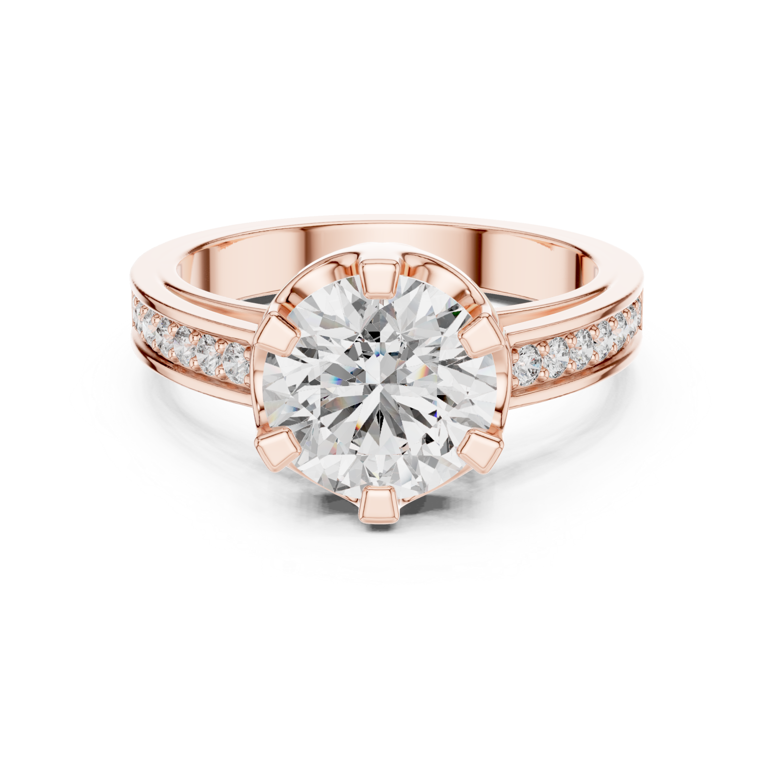  Rose Gold Eternal Spark Halo Band Ring Front View
