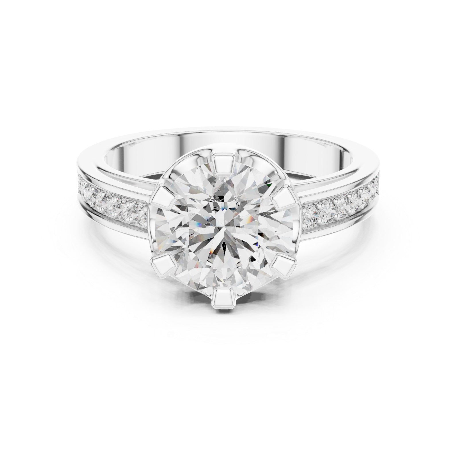  White Gold Eternal Spark Halo Band Ring Front View