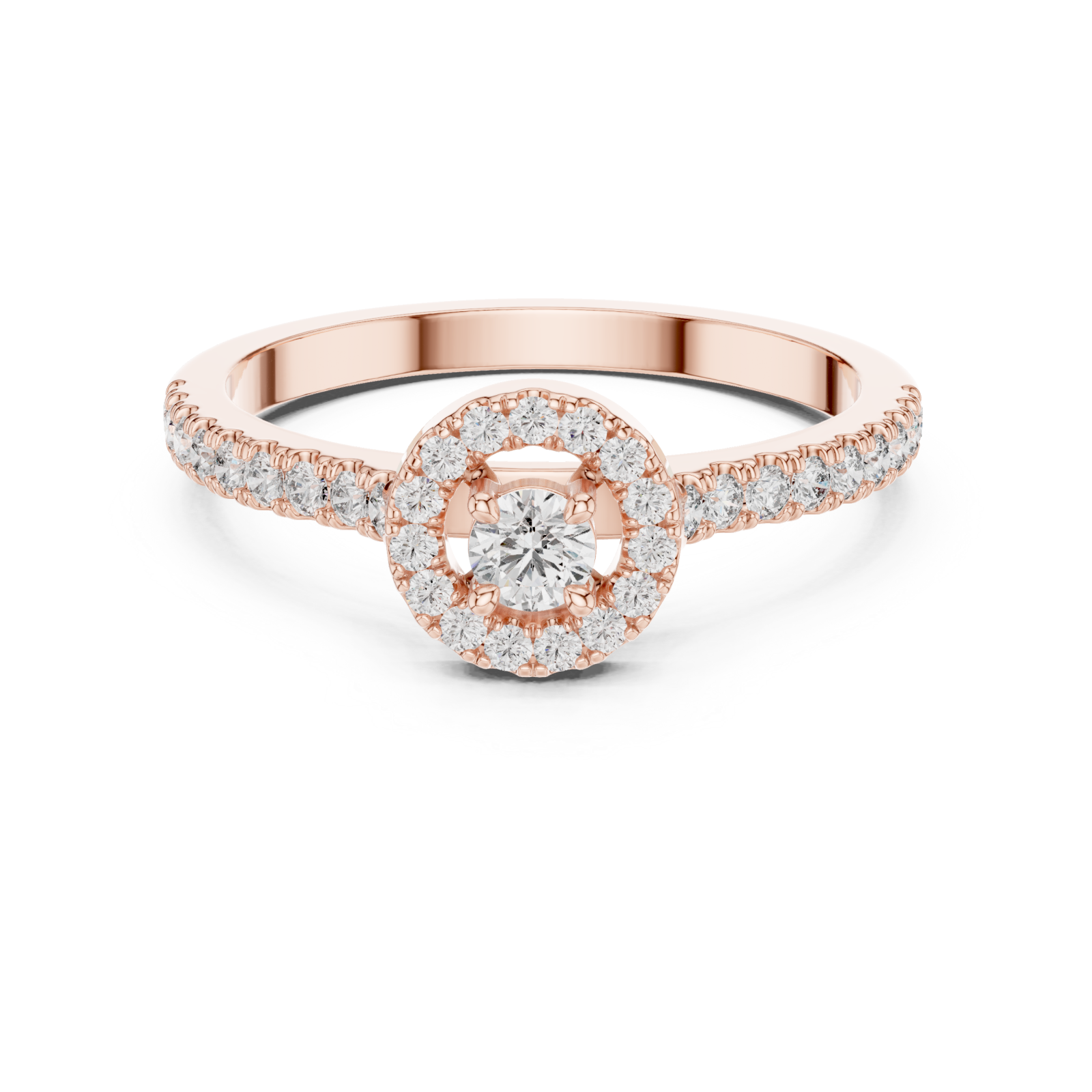  Rose Gold Glowing Halo Promise Ring Front View