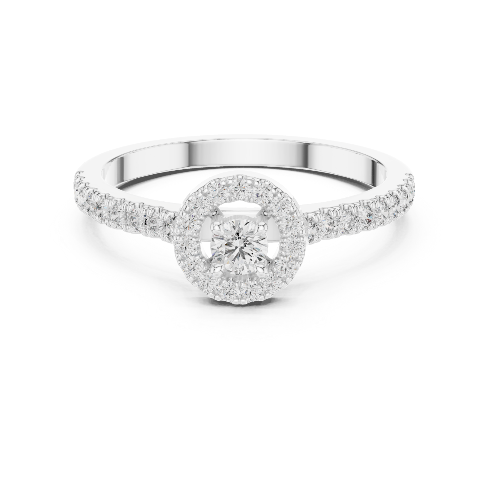  White Gold Glowing Halo Promise Ring Front View