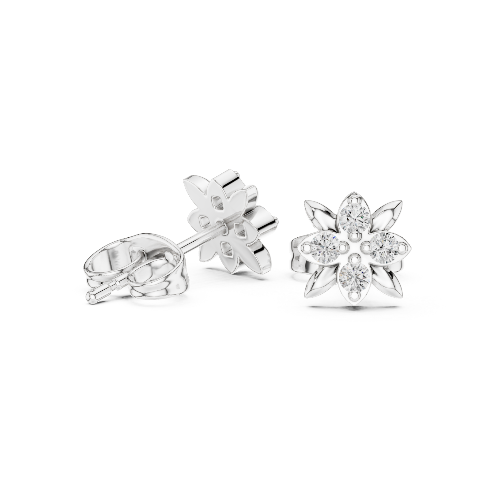  White Gold Lustrous Morning Meadow Stud Earrings Left View
