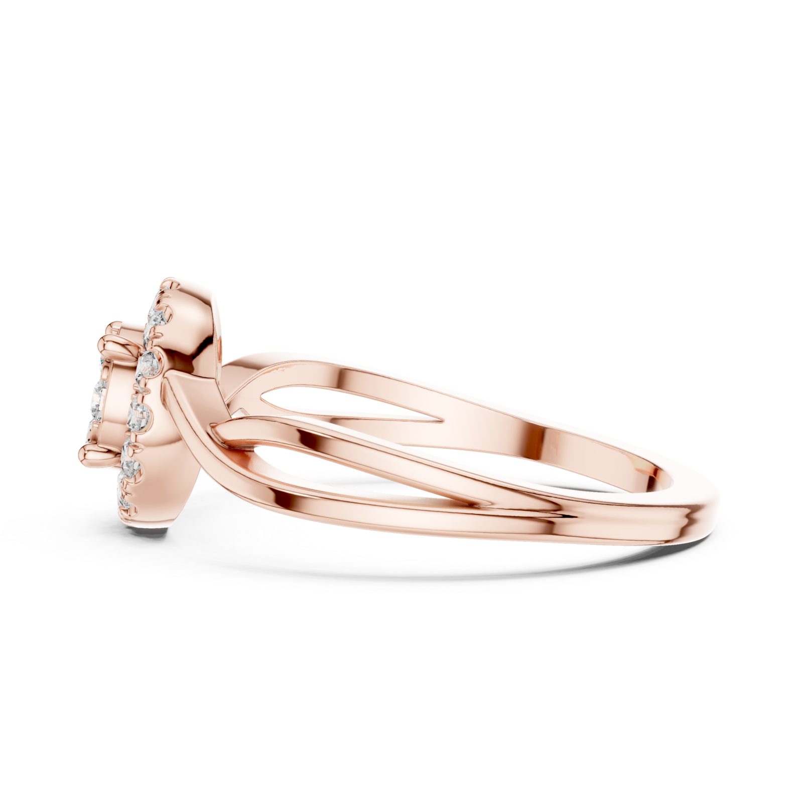  Rose Gold Aurora Embrace Shimmering Centerpiece Solitaire Ring Side View