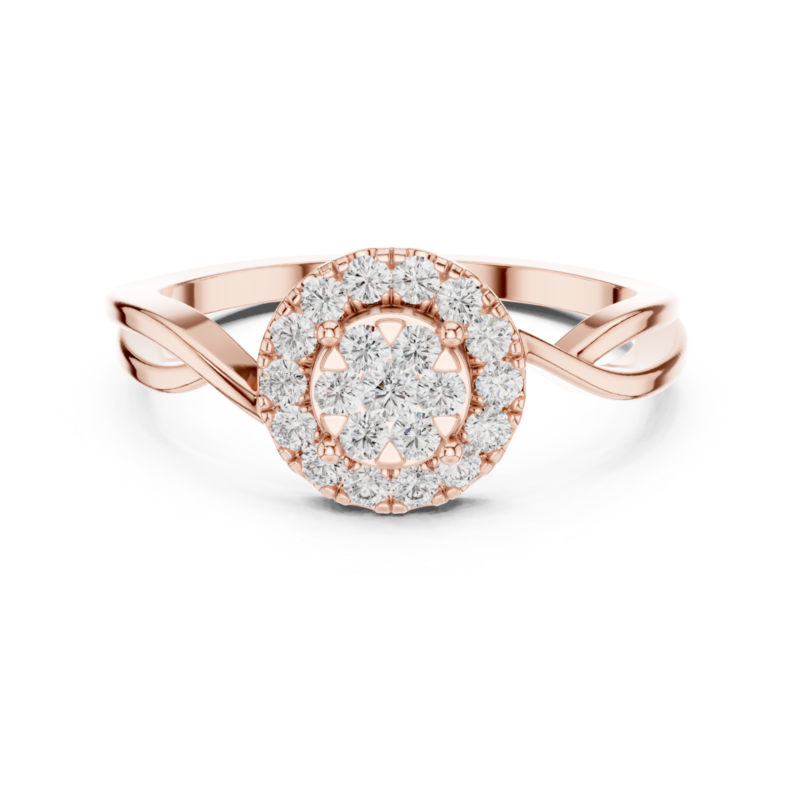  Rose Gold Aurora Embrace Shimmering Centerpiece Solitaire Ring Front View