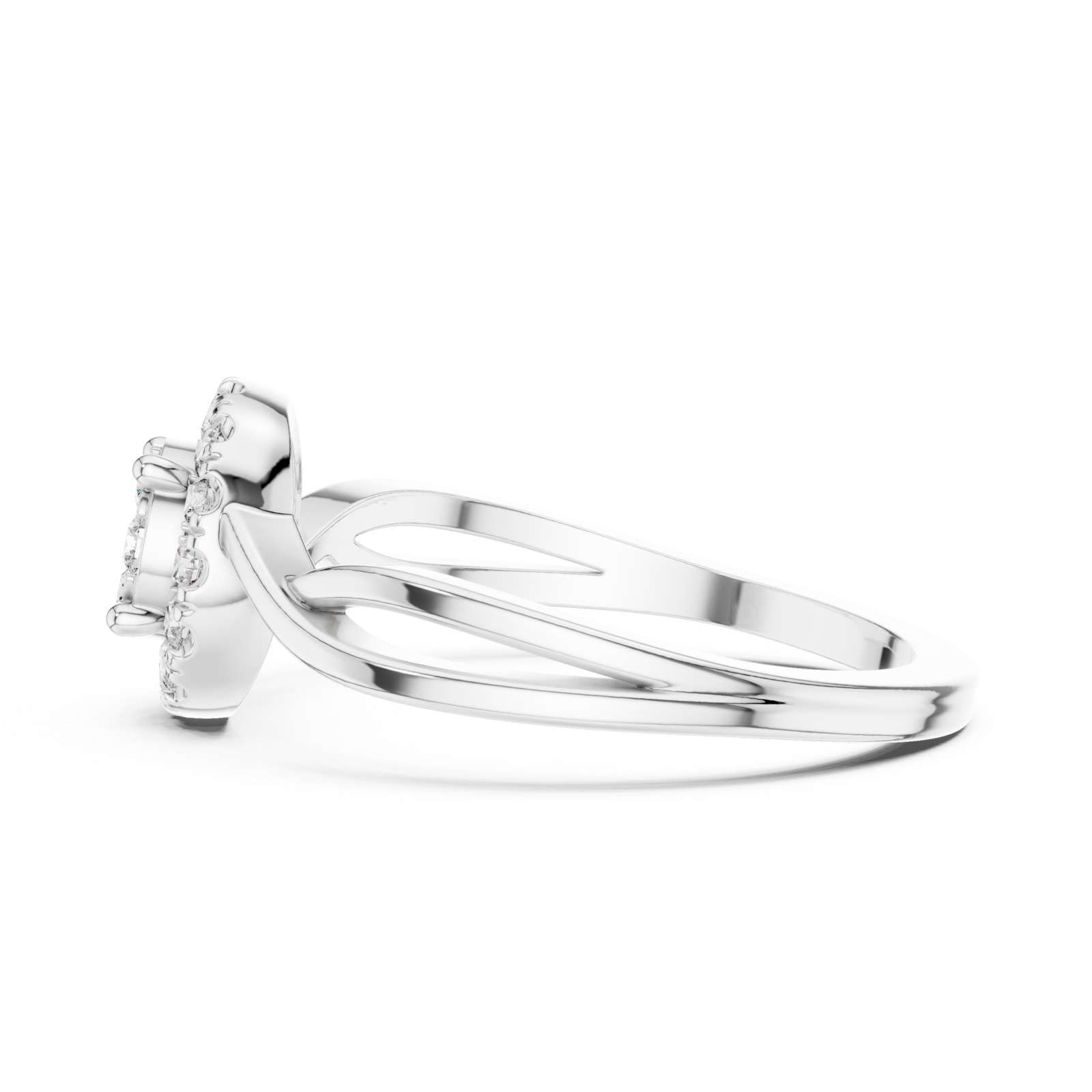  White Gold Aurora Embrace Shimmering Centerpiece Solitaire Ring Side View