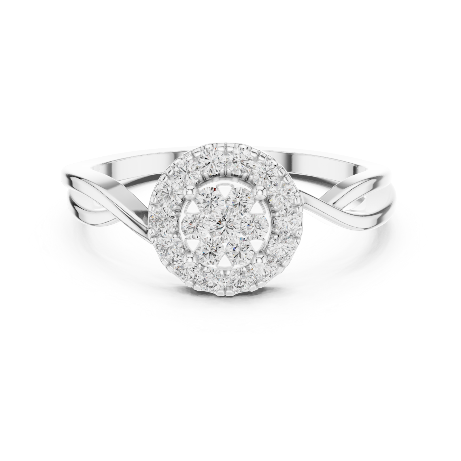  White Gold Aurora Embrace Shimmering Centerpiece Solitaire Ring Front View