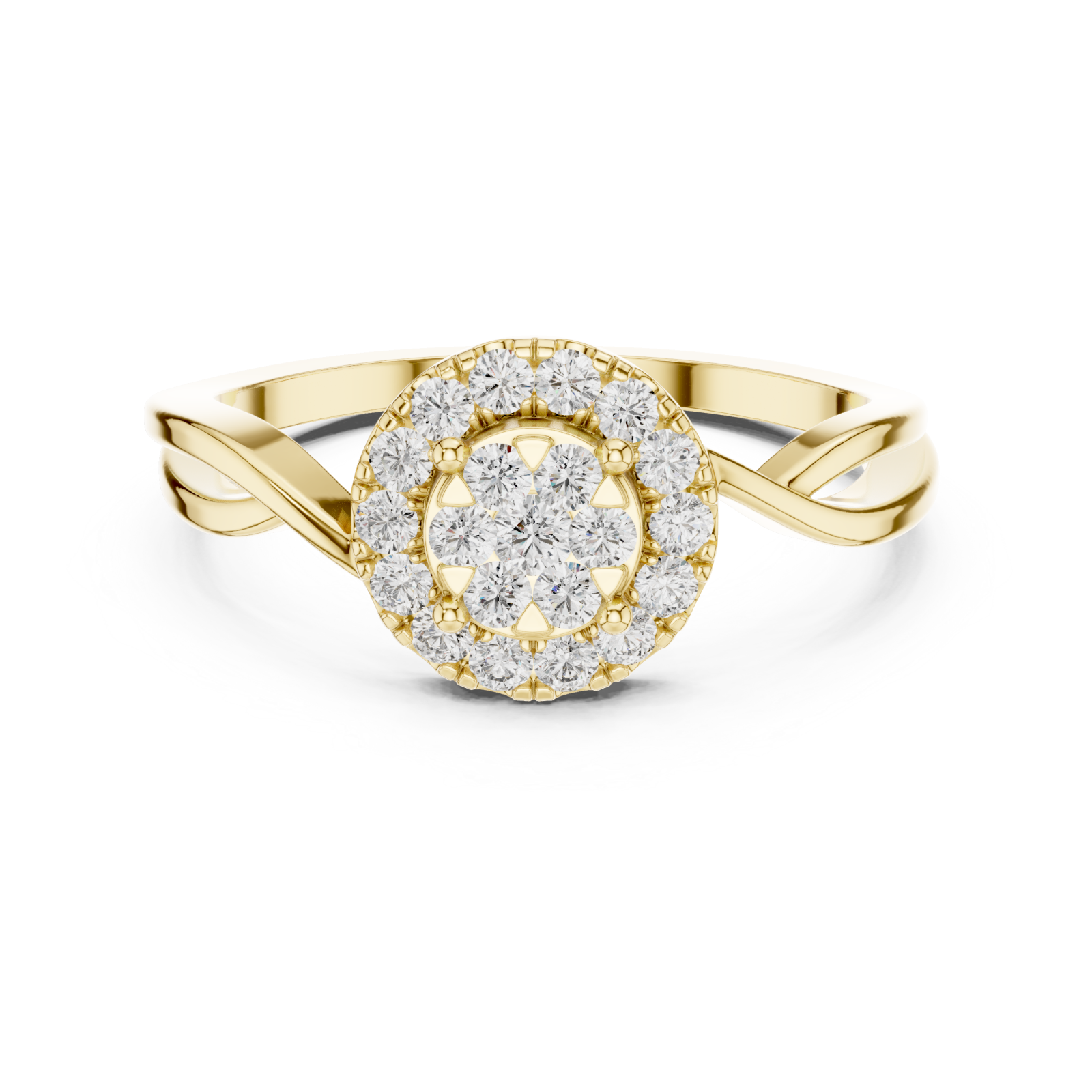  Gold Aurora Embrace Shimmering Centerpiece Solitaire Ring Front View