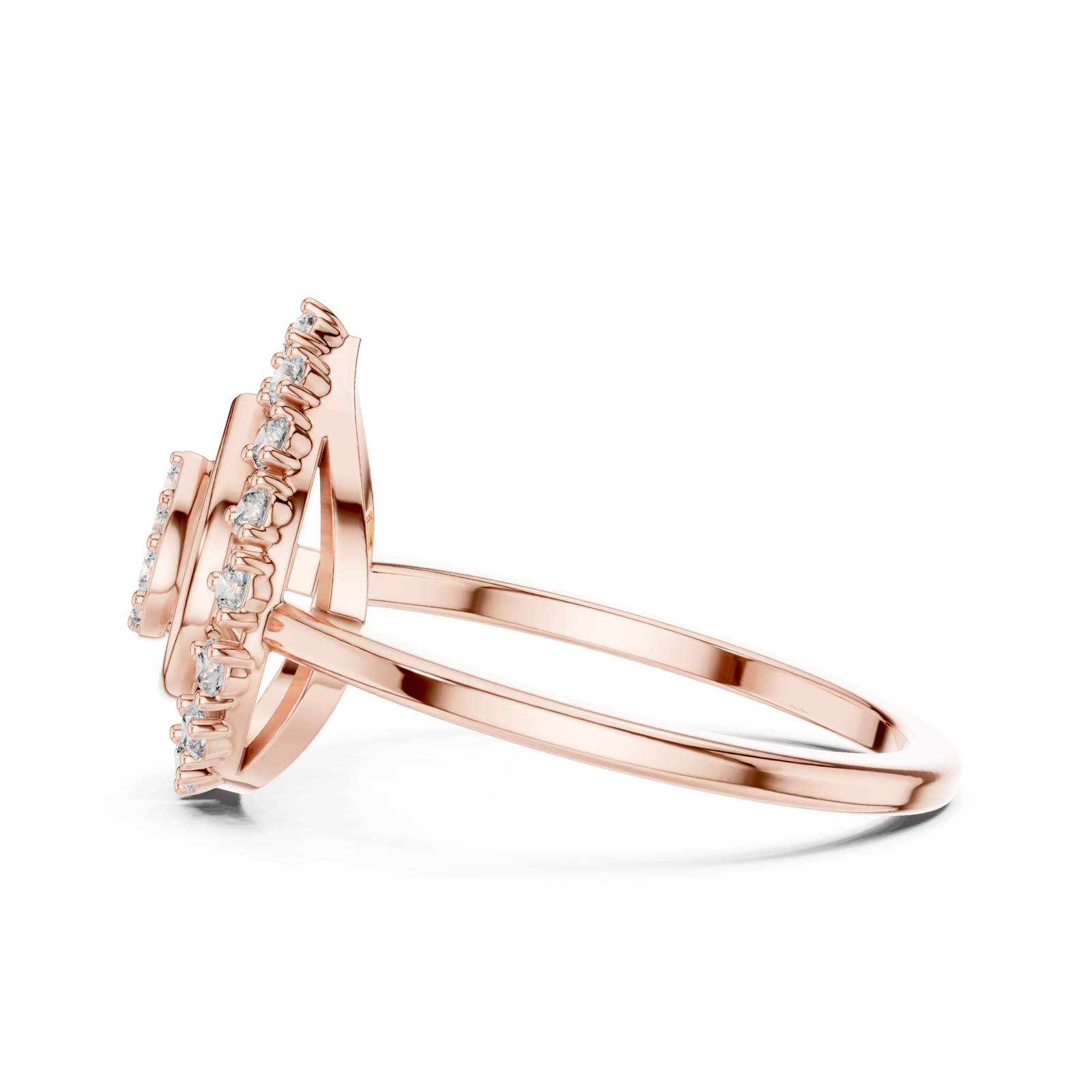 Rose Gold Opulent Petal Gracefully Framed Ring Side View