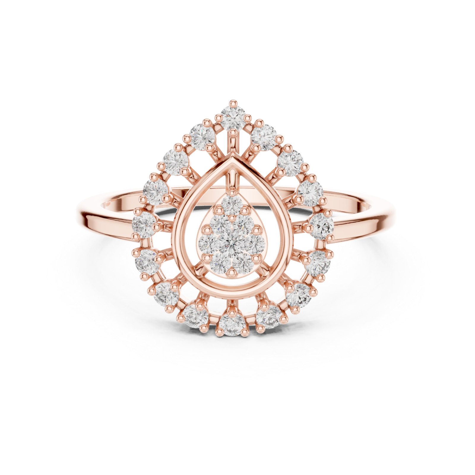  Rose Gold Opulent Petal Gracefully Framed Ring Front View