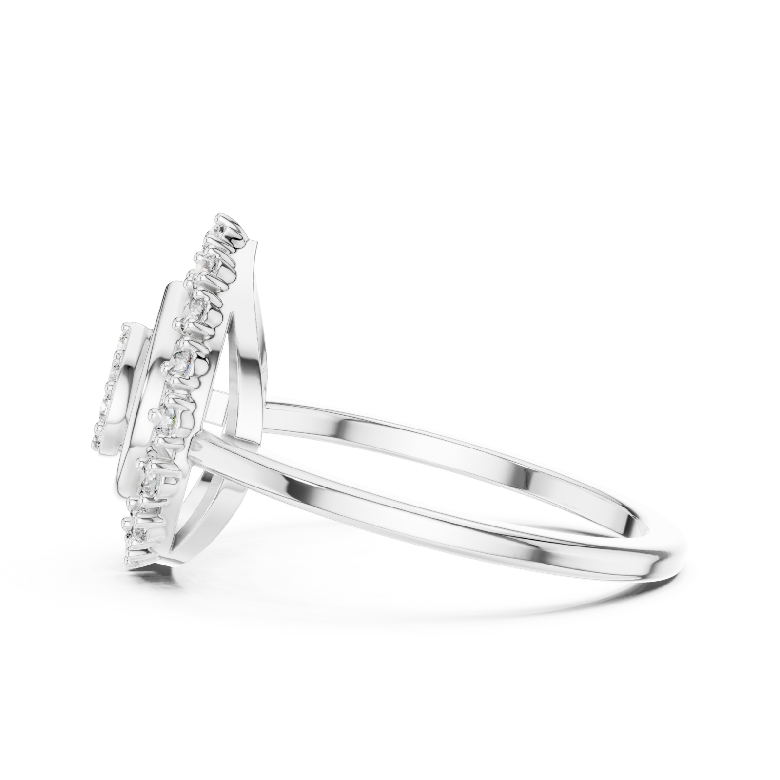  White Gold Opulent Petal Gracefully Framed Ring Side View