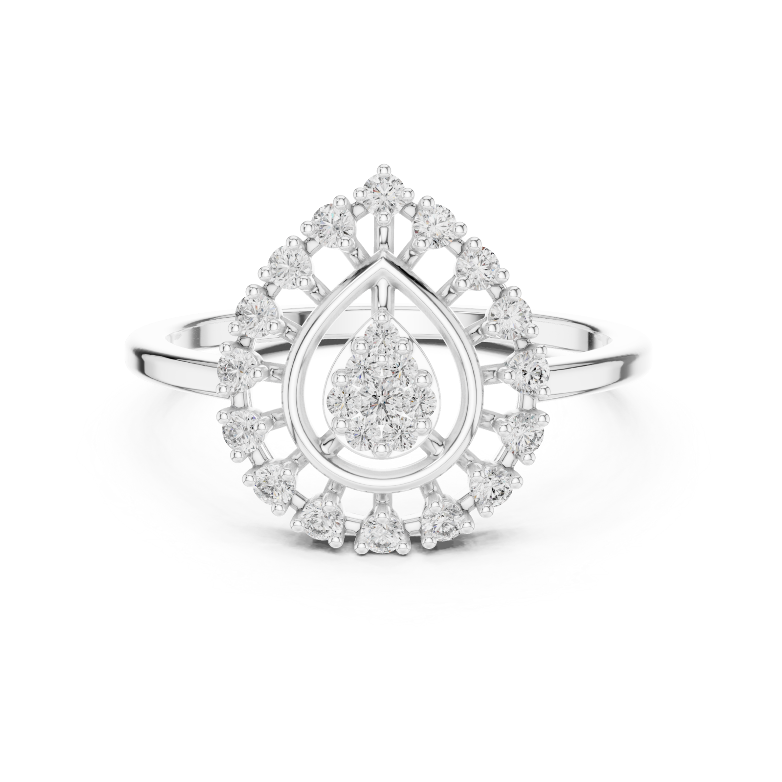  White Gold Opulent Petal Gracefully Framed Ring Front View