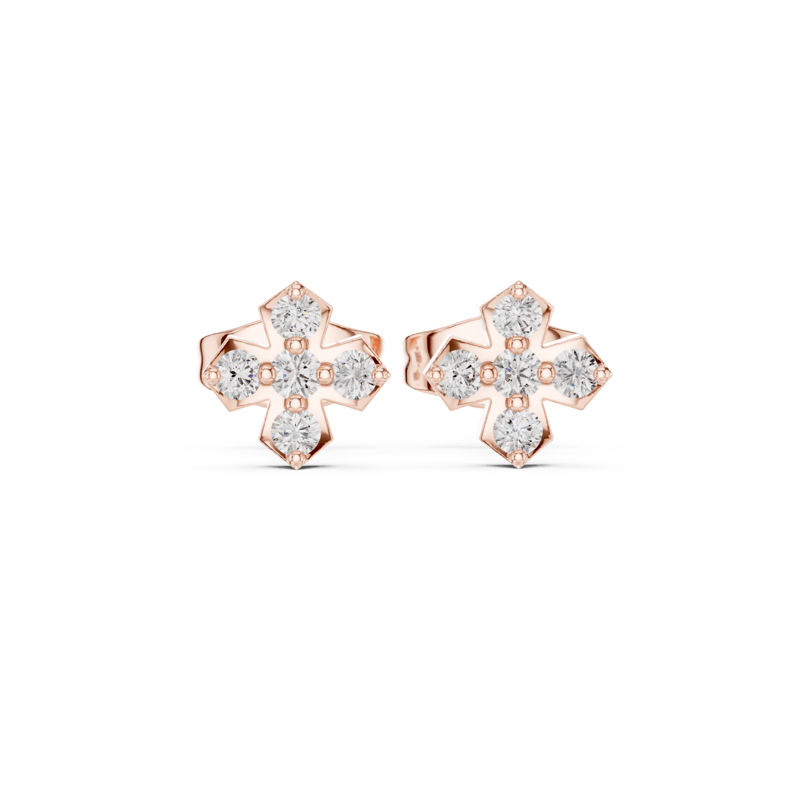  Rose Gold Celestial Blossom Miniature Stud Pair Front View