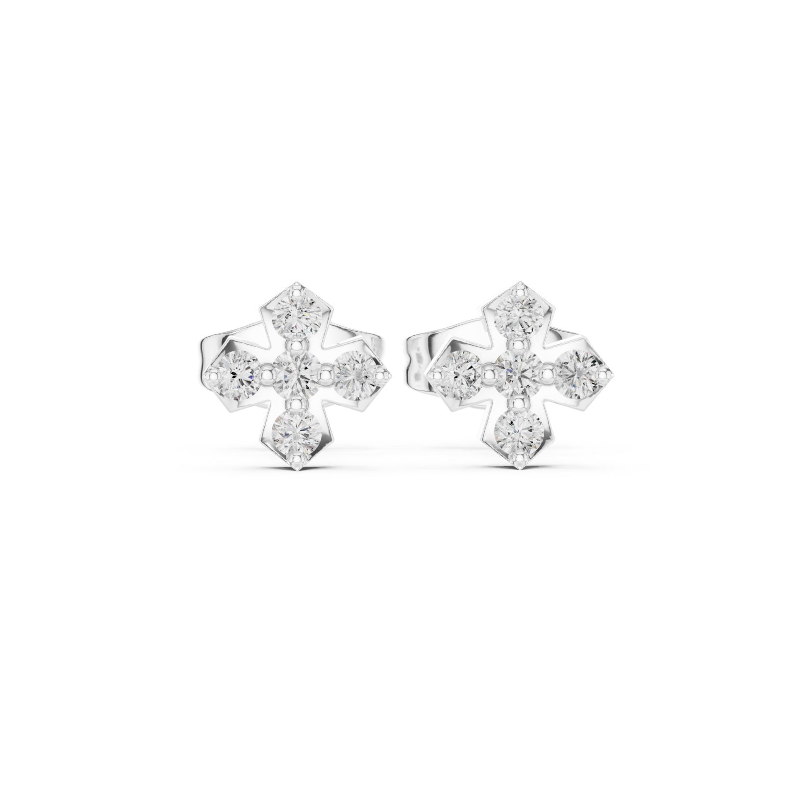  White Gold Celestial Blossom Miniature Stud Pair Front View