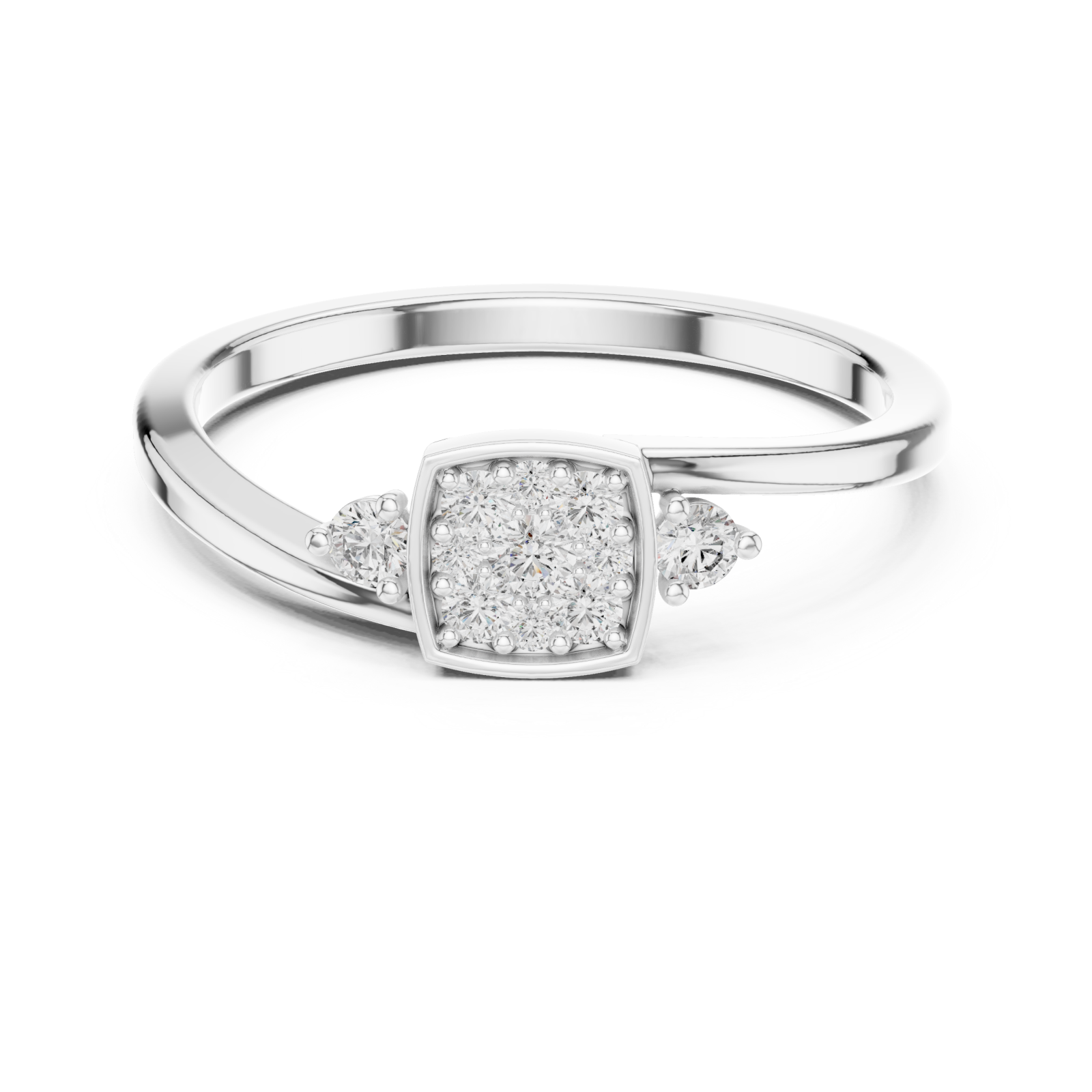  White Gold Celestial Spark Radiance Halo Engagement Ring Front View