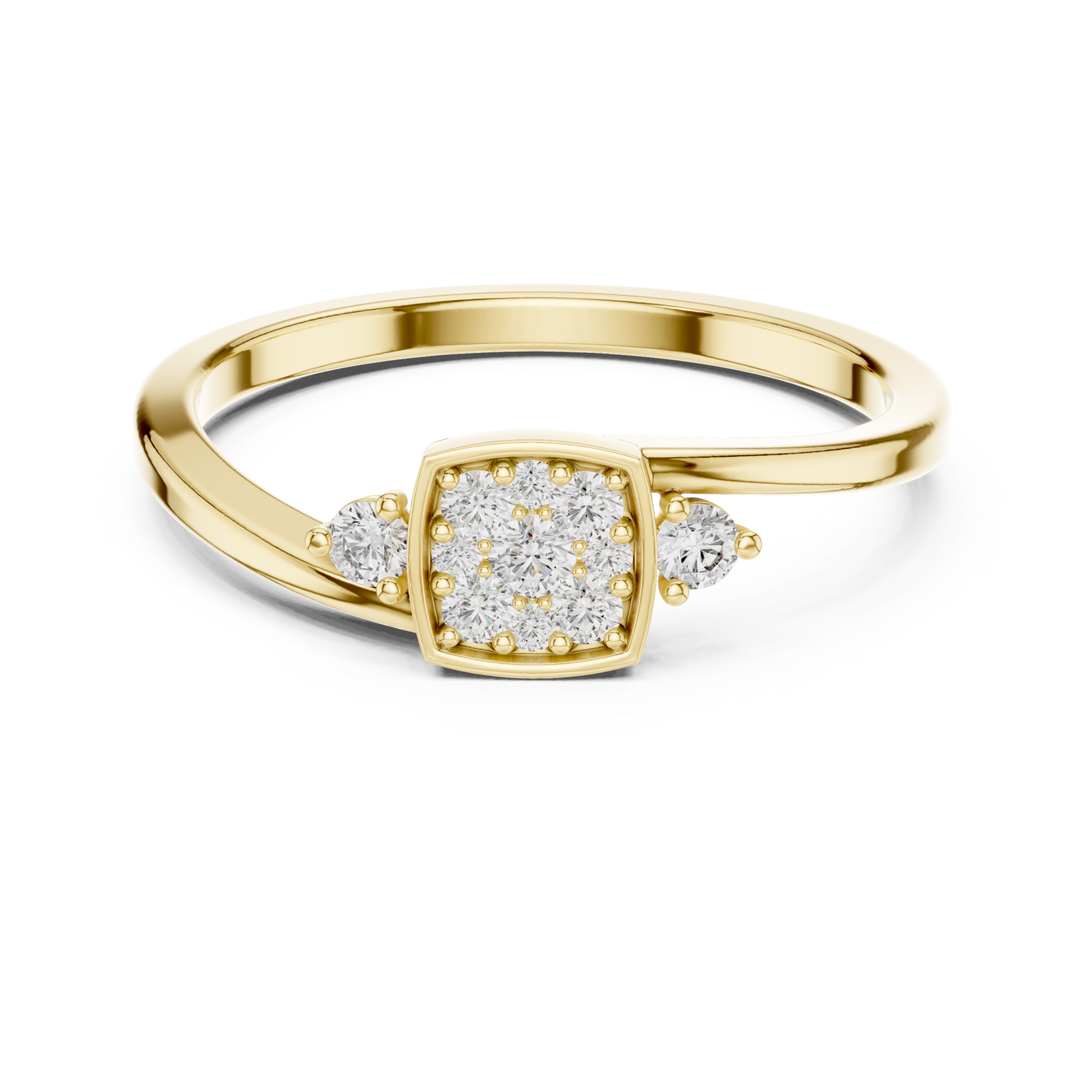  Gold Celestial Spark Radiance Halo Engagement Ring Front View