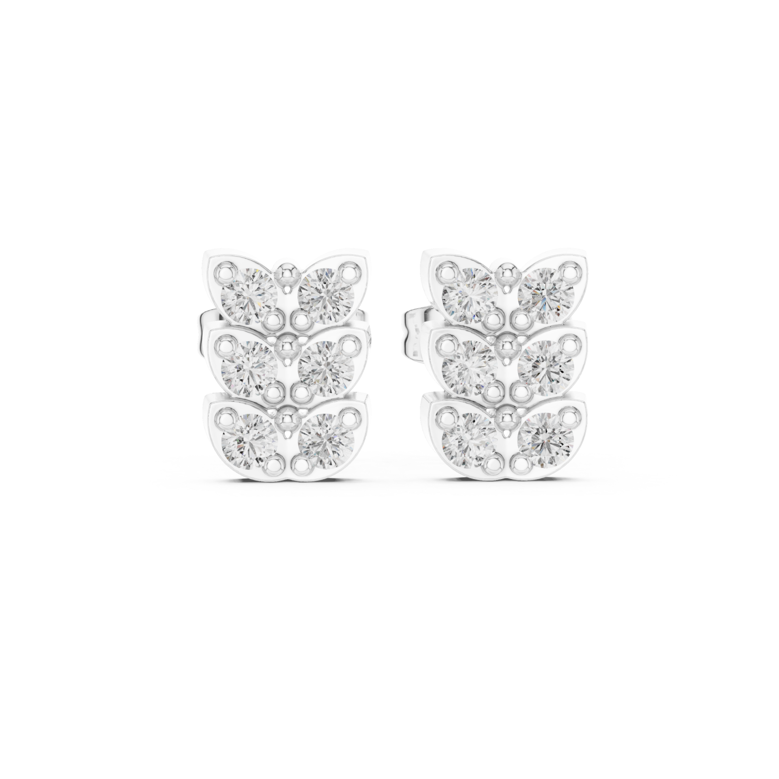  White Gold Eternal Grace Multi Layer Stud Earrings Front View