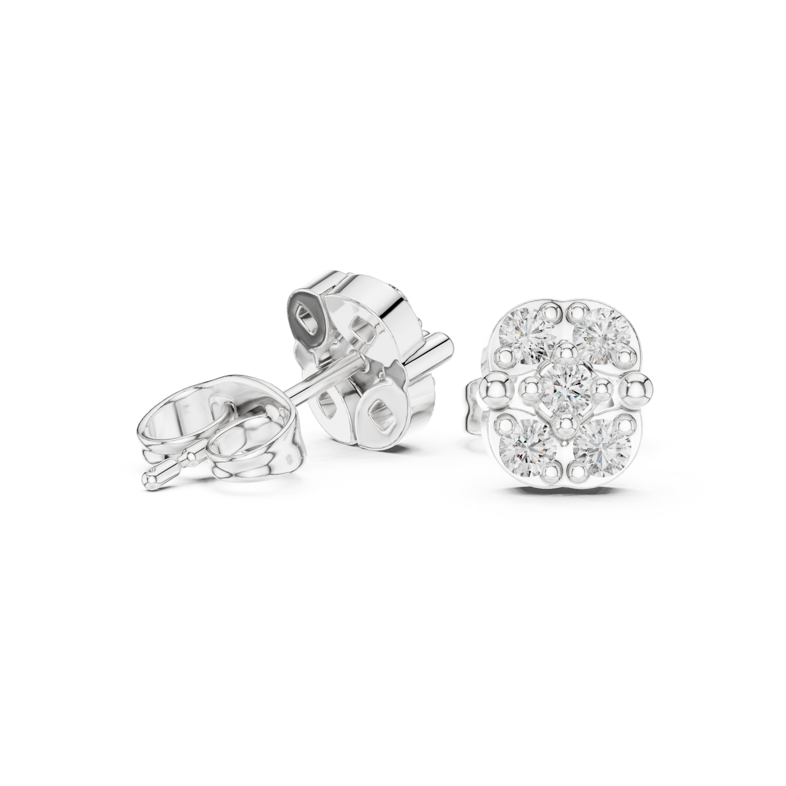 White Gold Radiant Cluster Elegance Earrings Left View