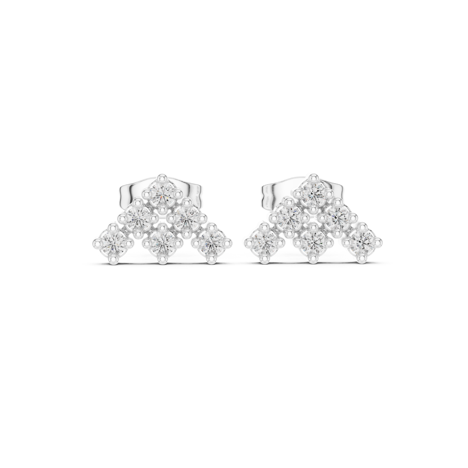  White Gold Celestial Three-Tiered Stud Earrings Front View