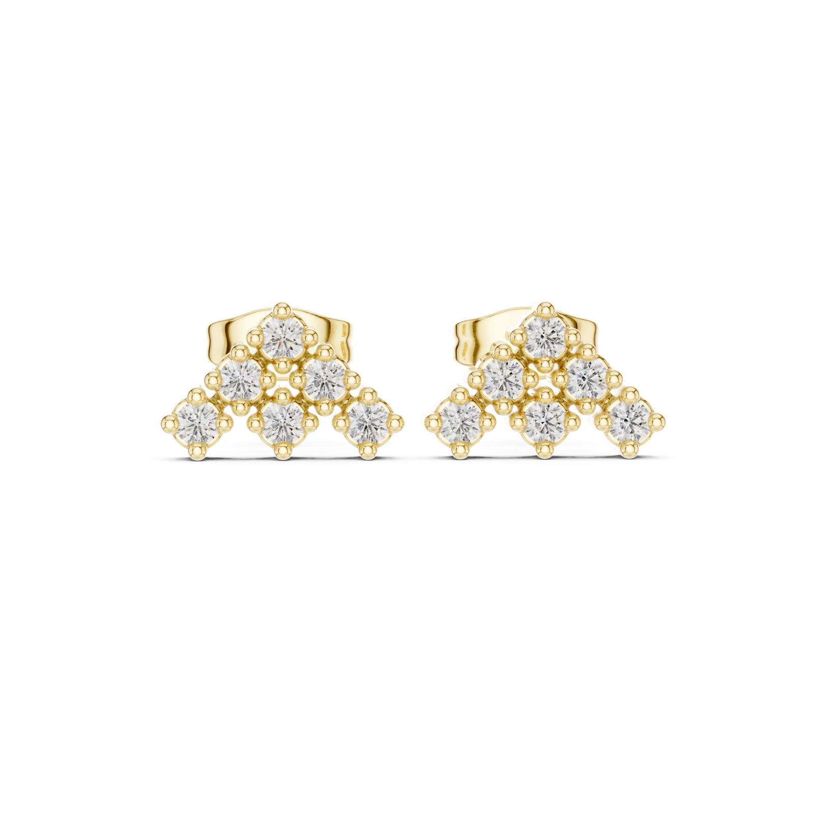  Gold Celestial Three-Tiered Stud Earrings Front View