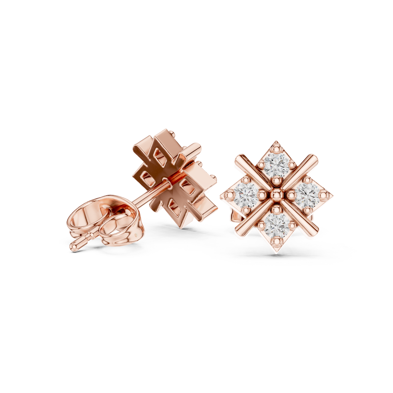  Rose Gold Eternal Lacework Radiant Cluster Stud Earrings Left View