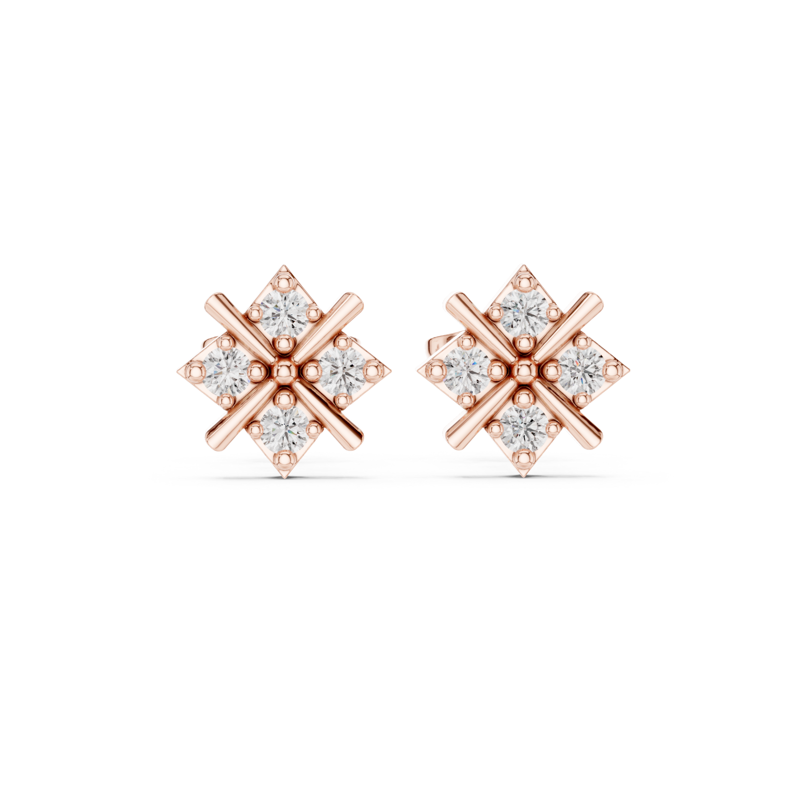  Rose Gold Eternal Lacework Radiant Cluster Stud Earrings Front View