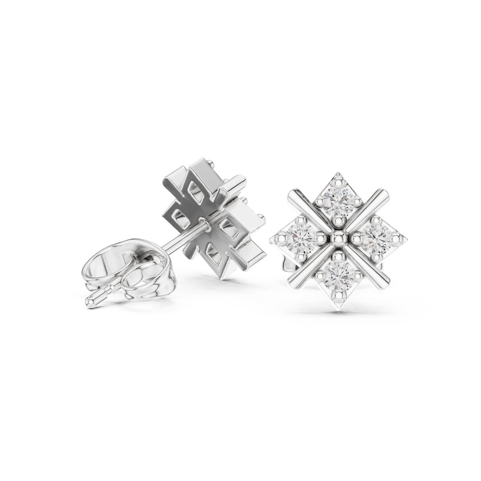 White Gold Eternal Lacework Radiant Cluster Stud Earrings Left View