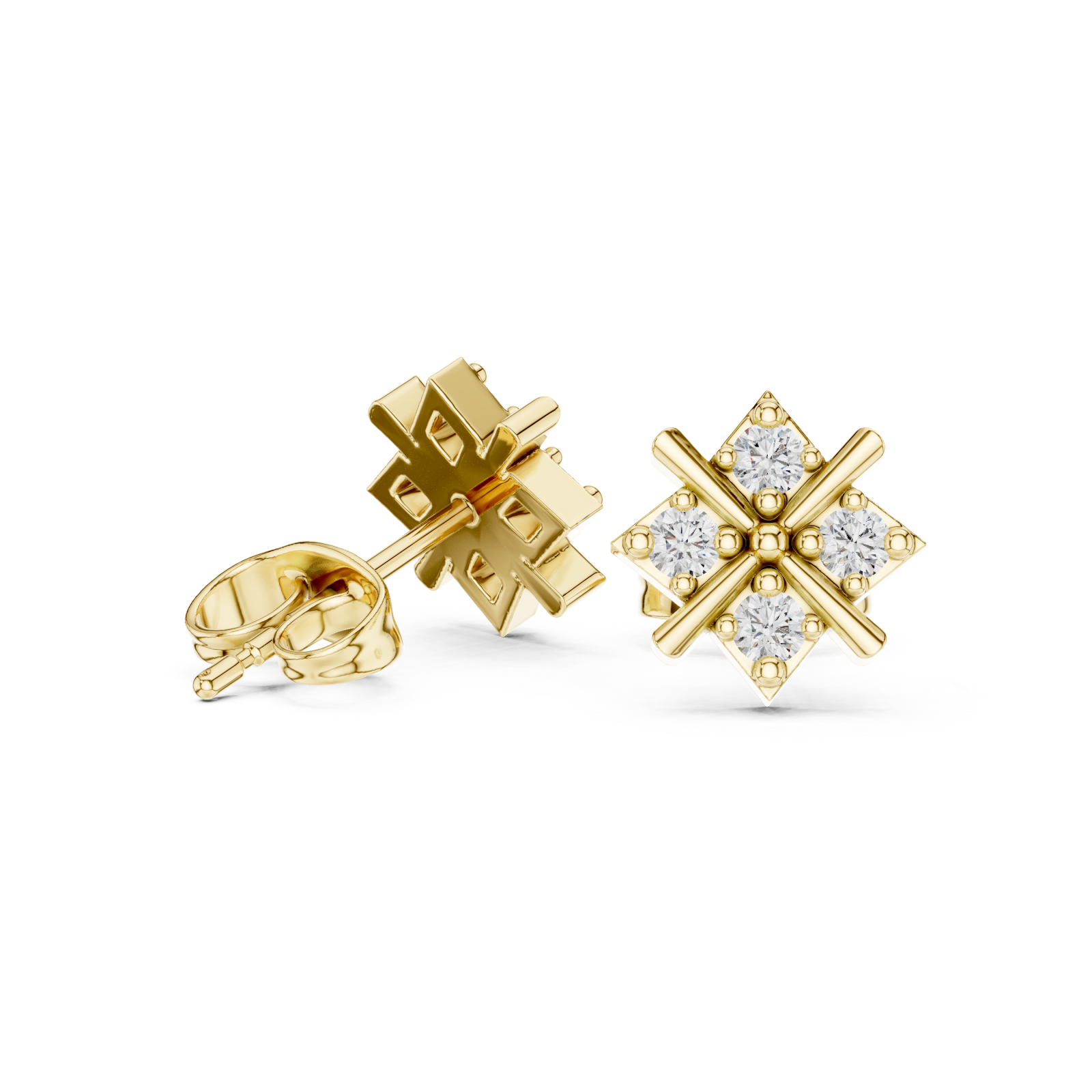  Gold Eternal Lacework Radiant Cluster Stud Earrings Left View