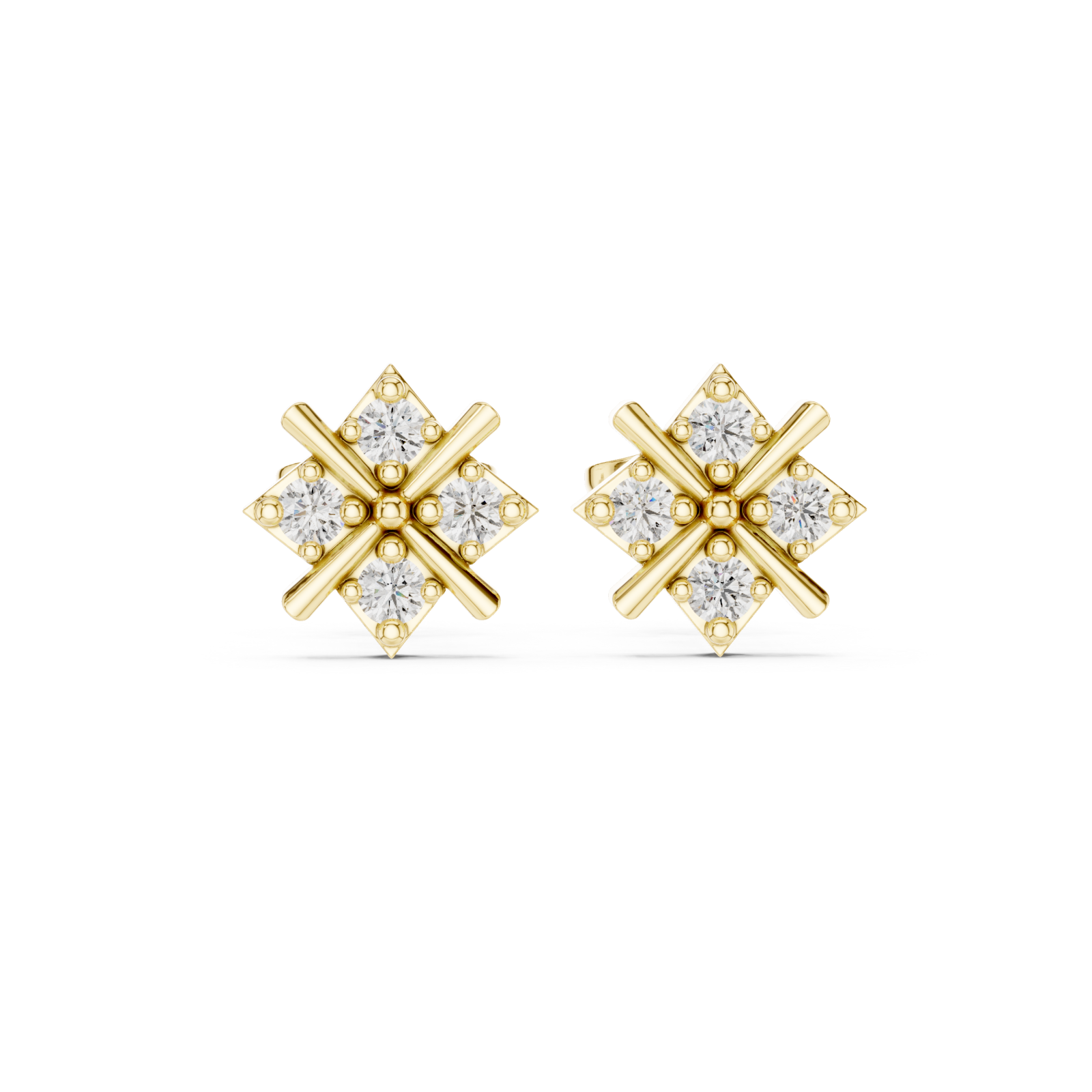  Gold Eternal Lacework Radiant Cluster Stud Earrings Front View