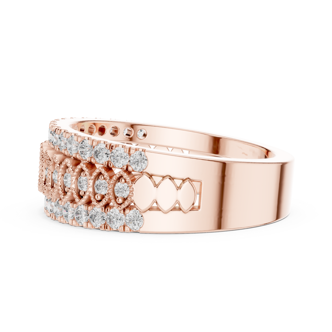  Rose Gold Fourfold Elegance Openwork Pavé Band Ring Front View