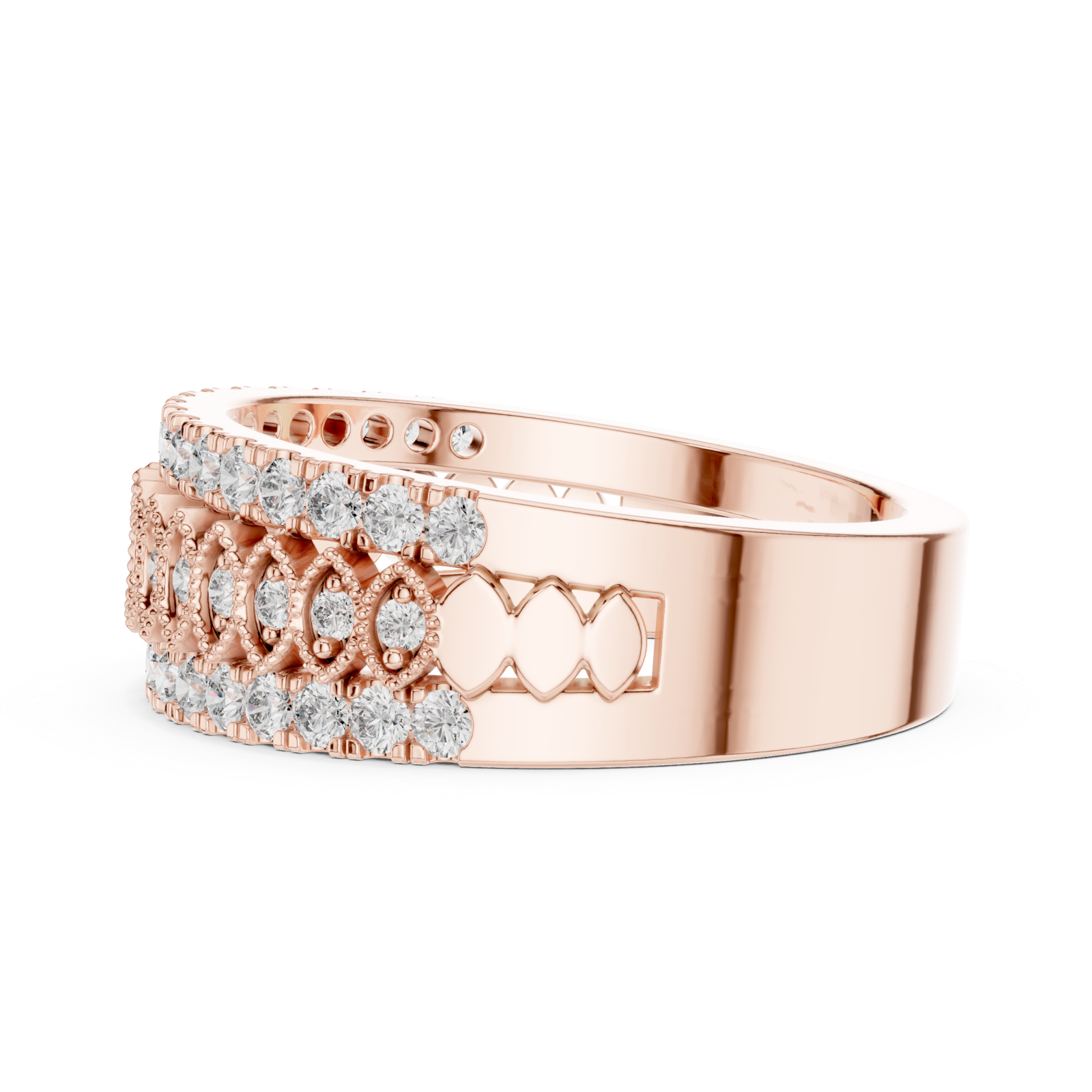  Rose Gold Fourfold Elegance Openwork Pavé Band Ring Side View