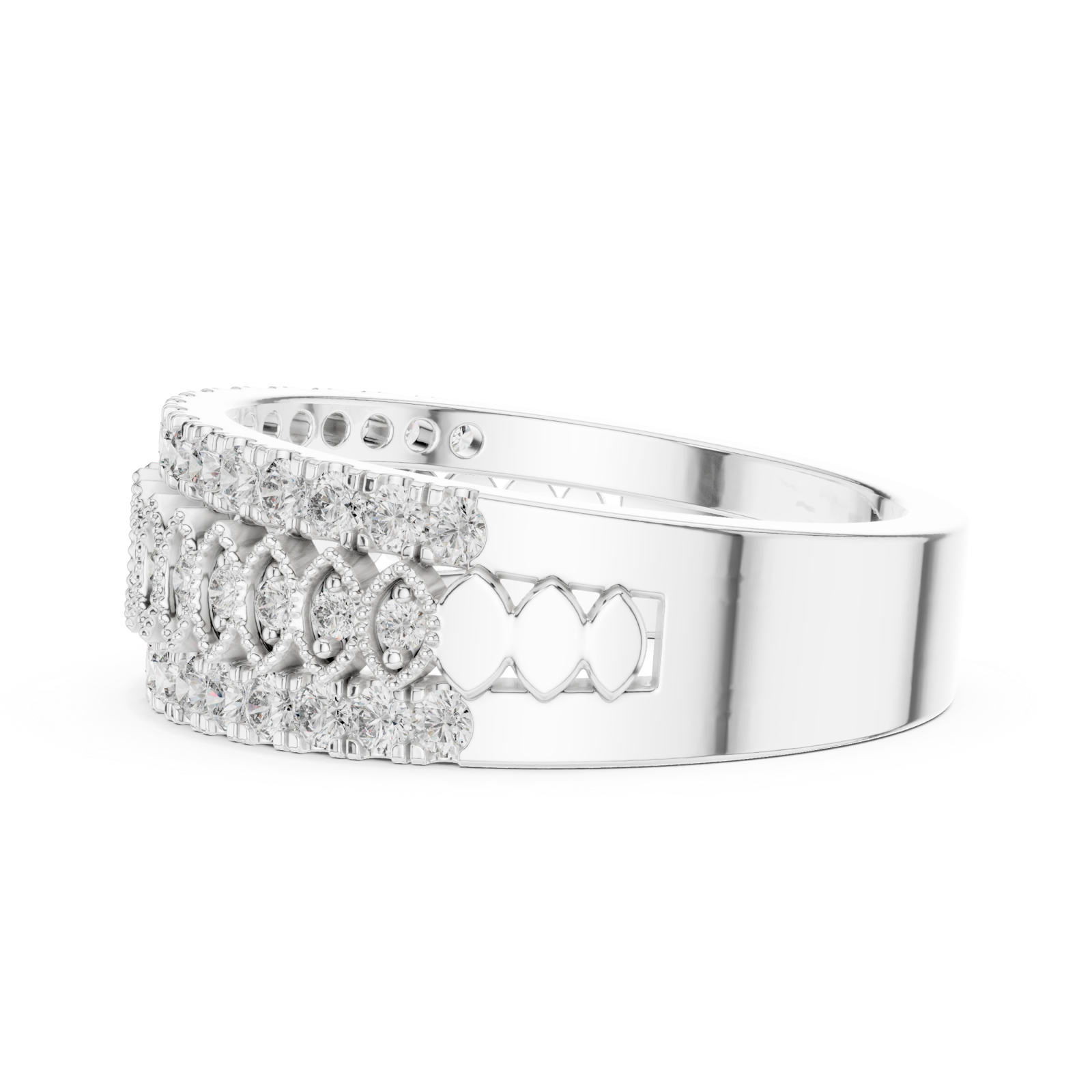  White Gold Fourfold Elegance Openwork Pavé Band Ring Side View