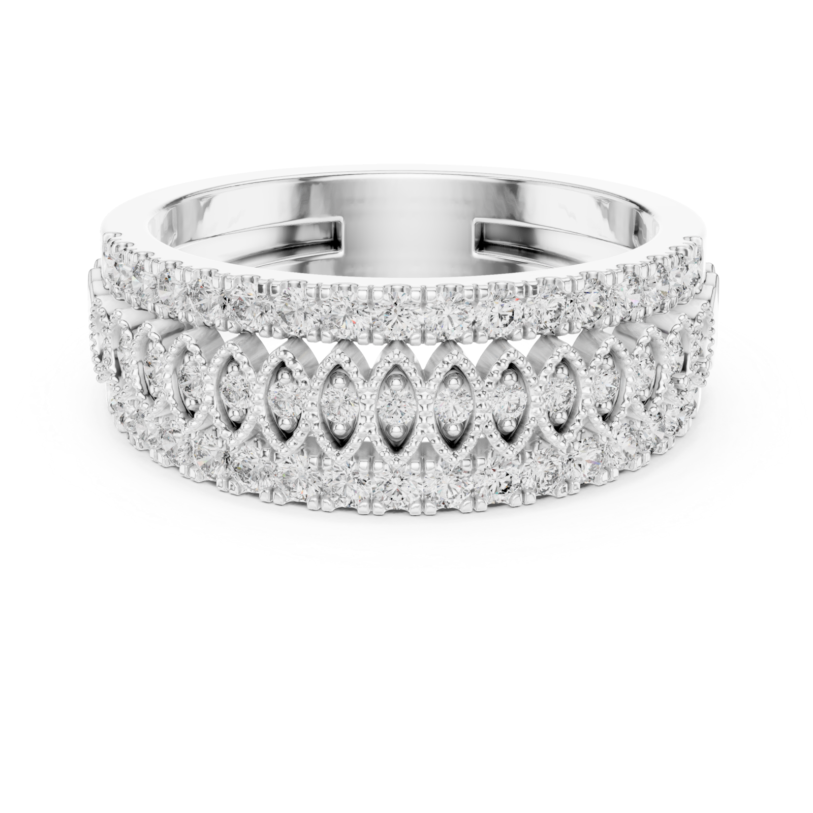  White Gold Fourfold Elegance Openwork Pavé Band Ring Front View