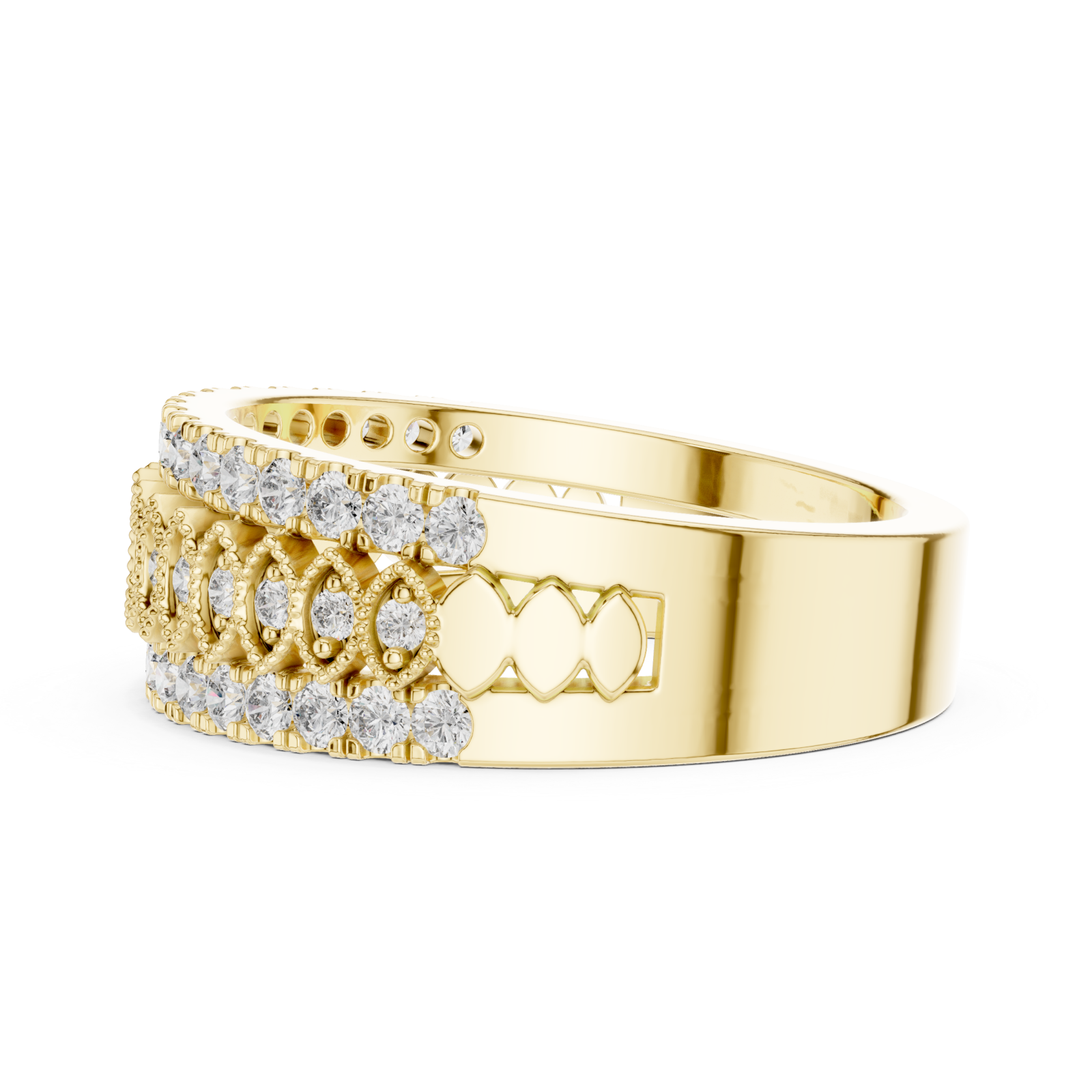  Gold Fourfold Elegance Openwork Pavé Band Ring Side View