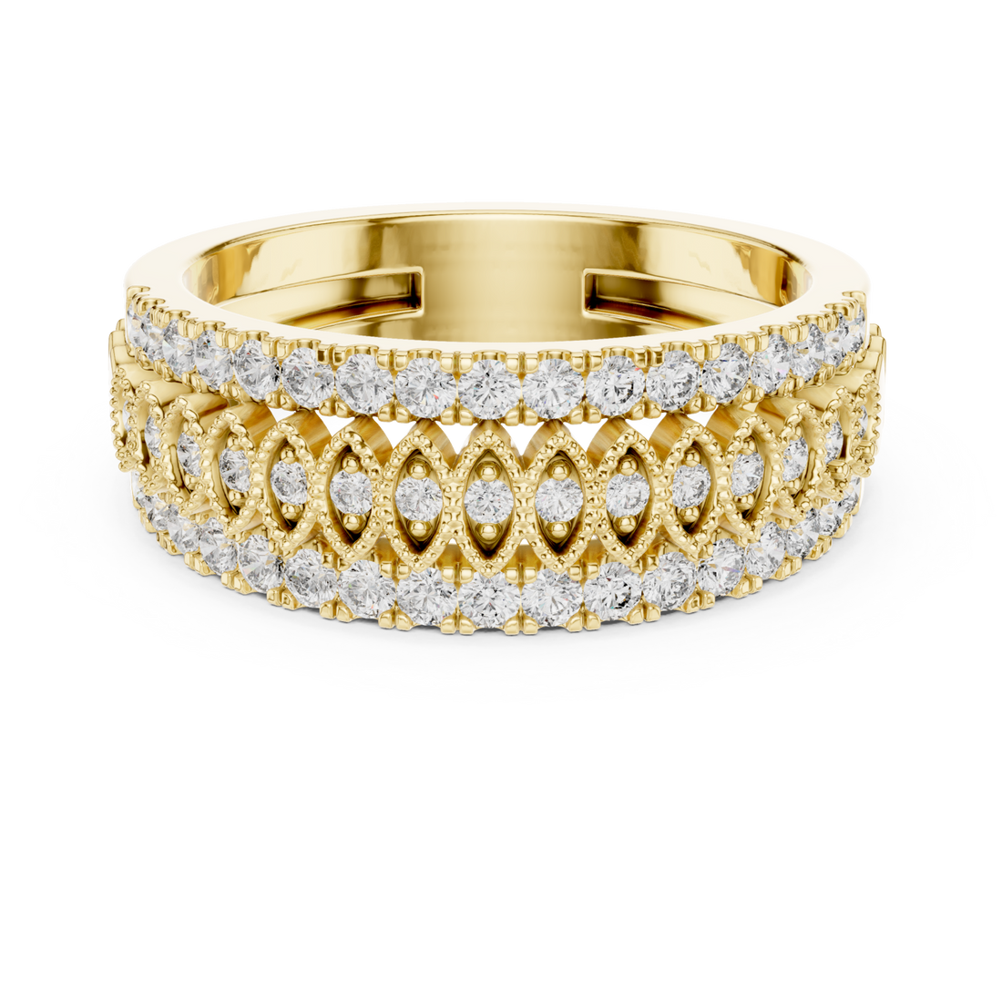  Gold Fourfold Elegance Openwork Pavé Band Ring Front View