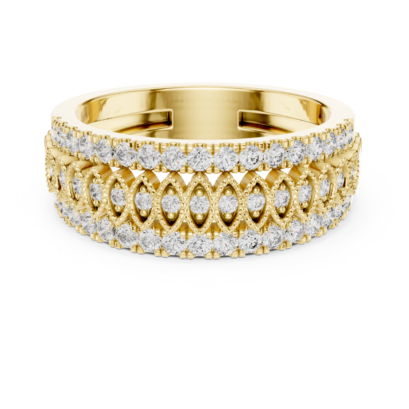  Gold Fourfold Elegance Openwork Pavé Band Ring Front View