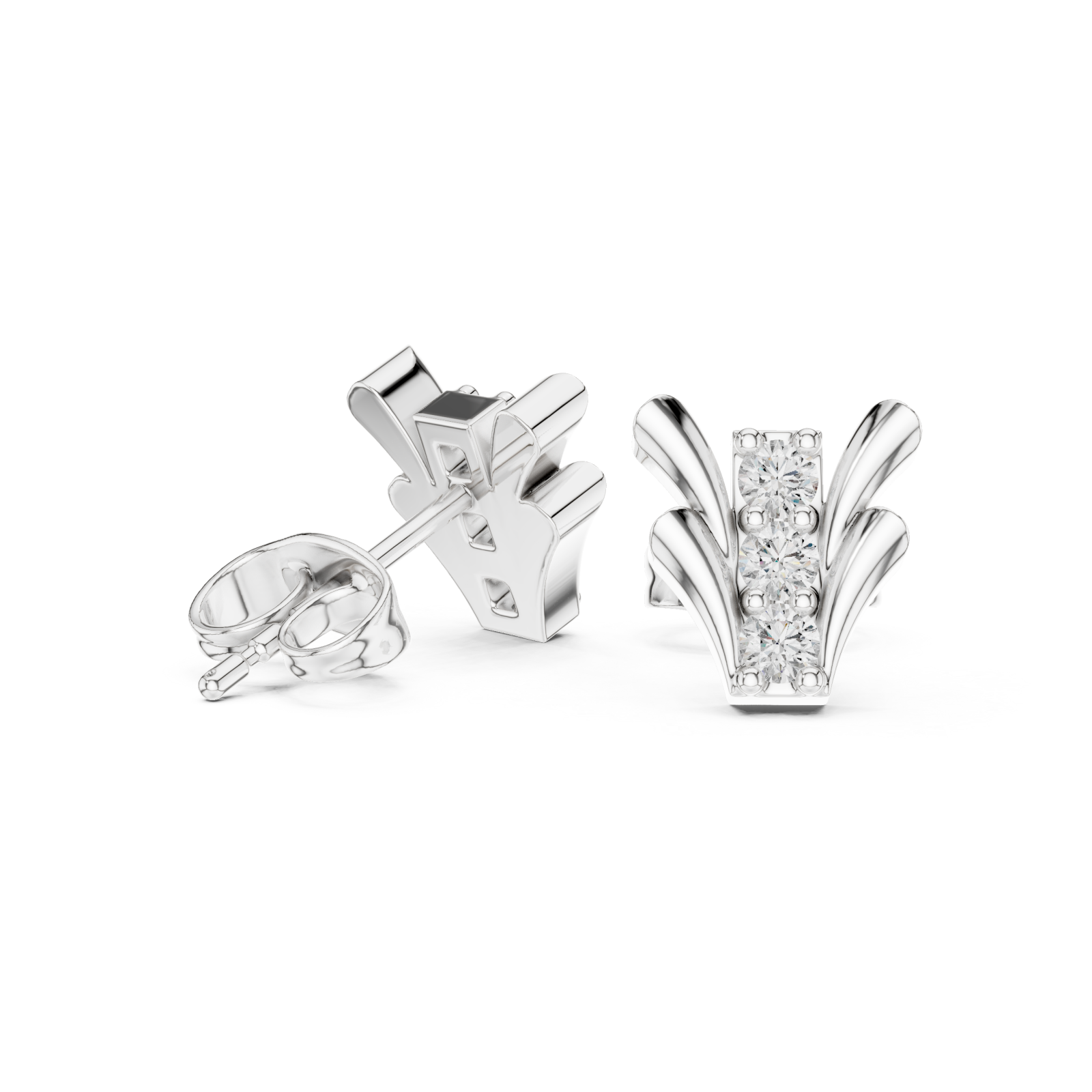  White Gold Sculpted Harmony Studs Left View