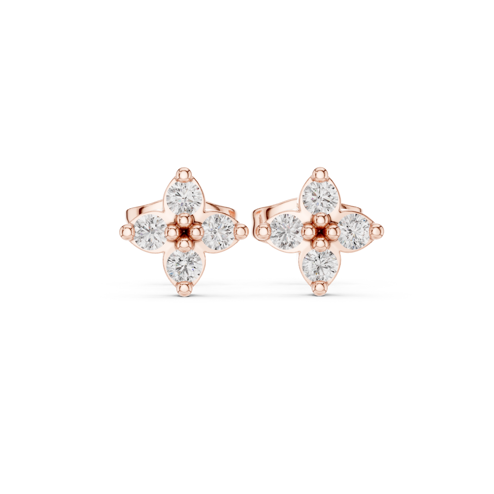 Rose Gold Radiant Glow Floral Cluster Earrings Front View