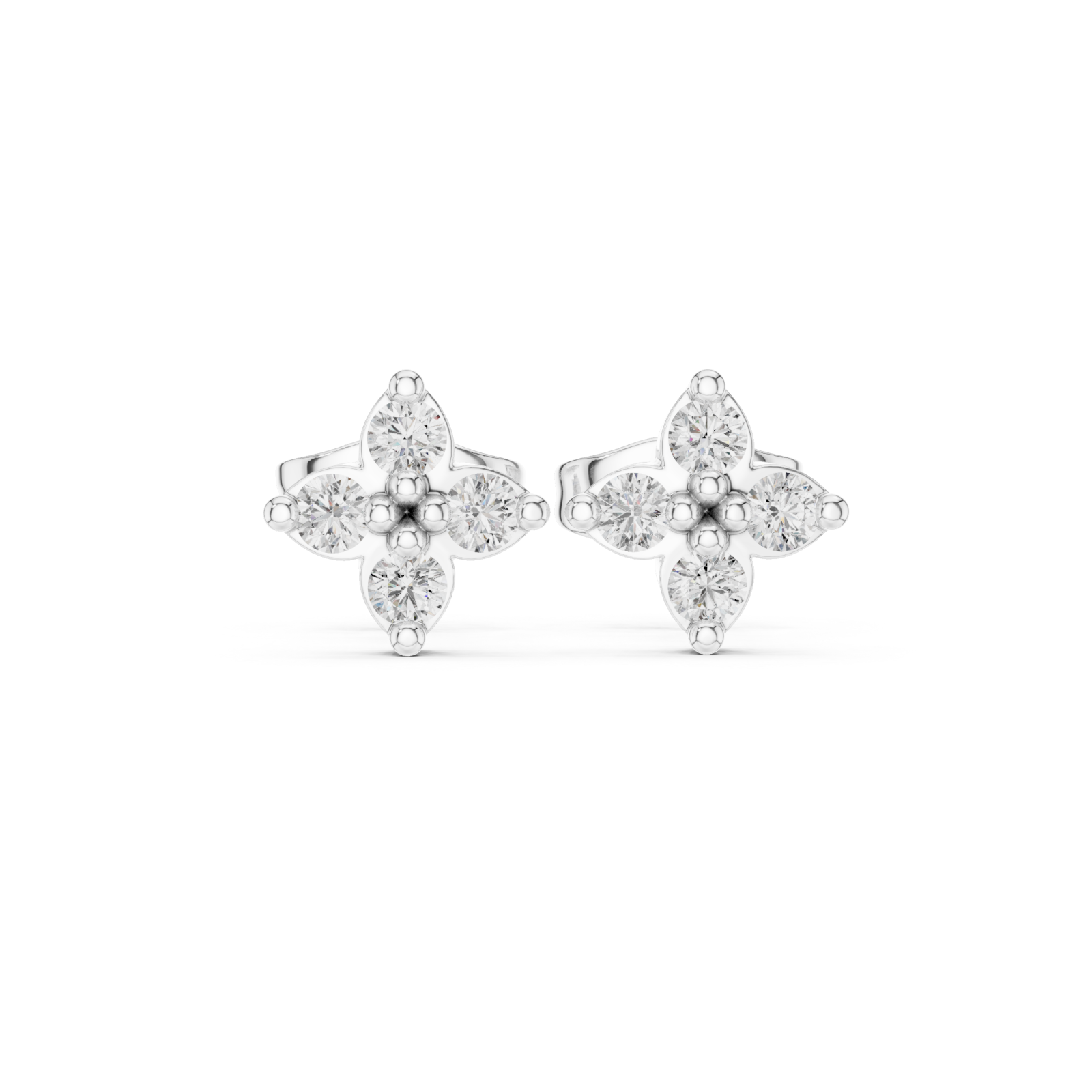  White Gold Radiant Glow Floral Cluster Earrings Front View