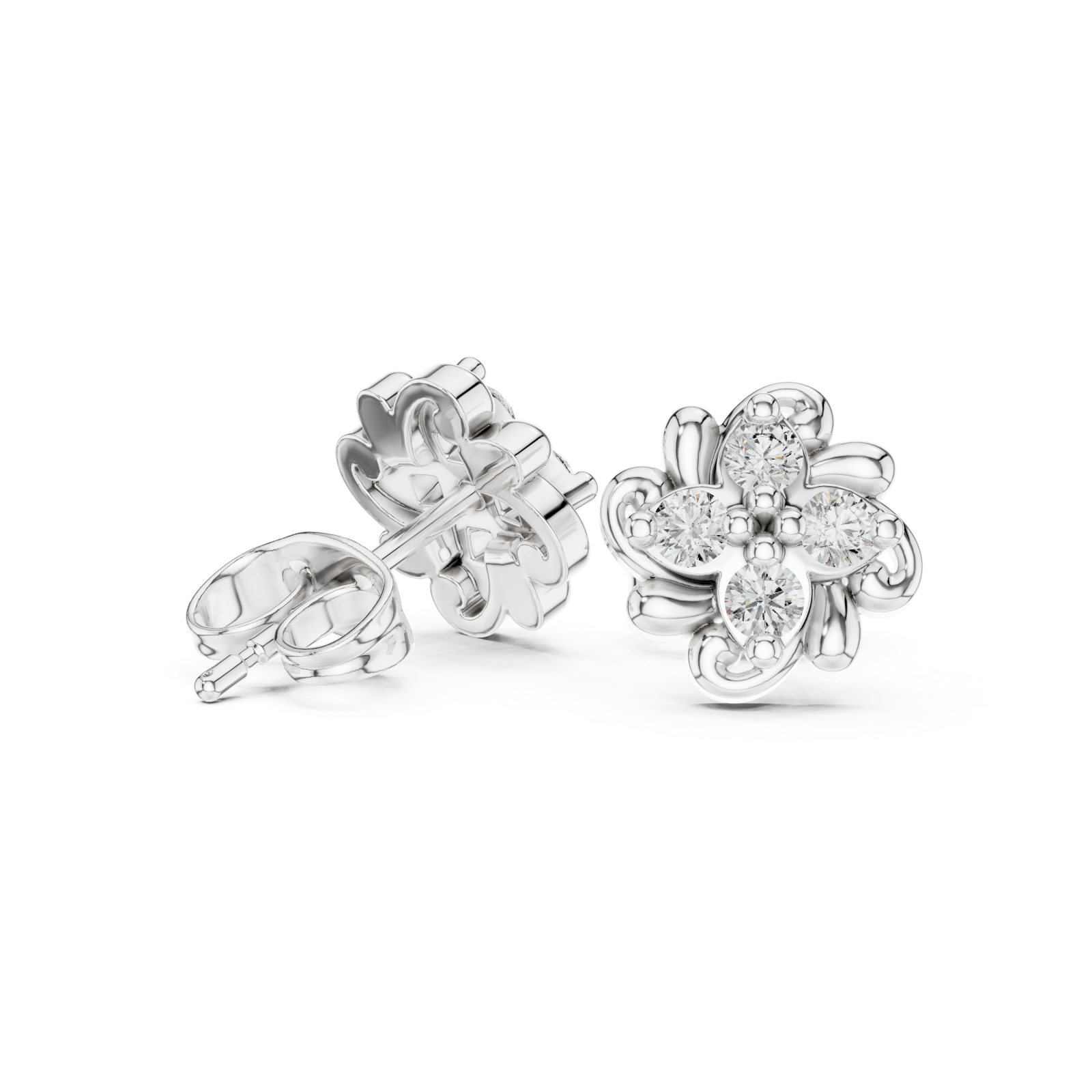  White Gold Secret Garden Essence Stud Earrings Left View
