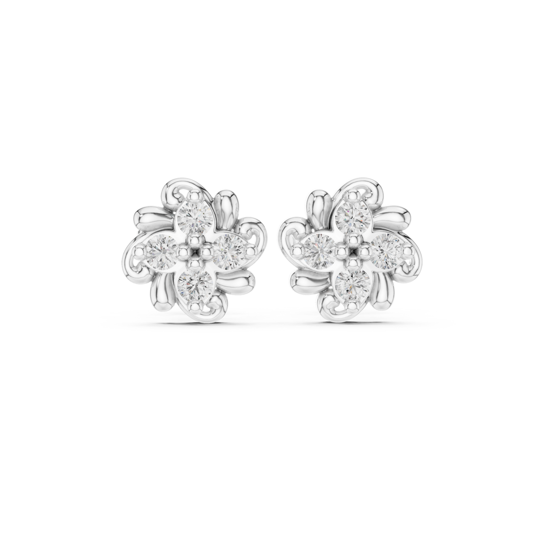  White Gold Secret Garden Essence Stud Earrings Right View