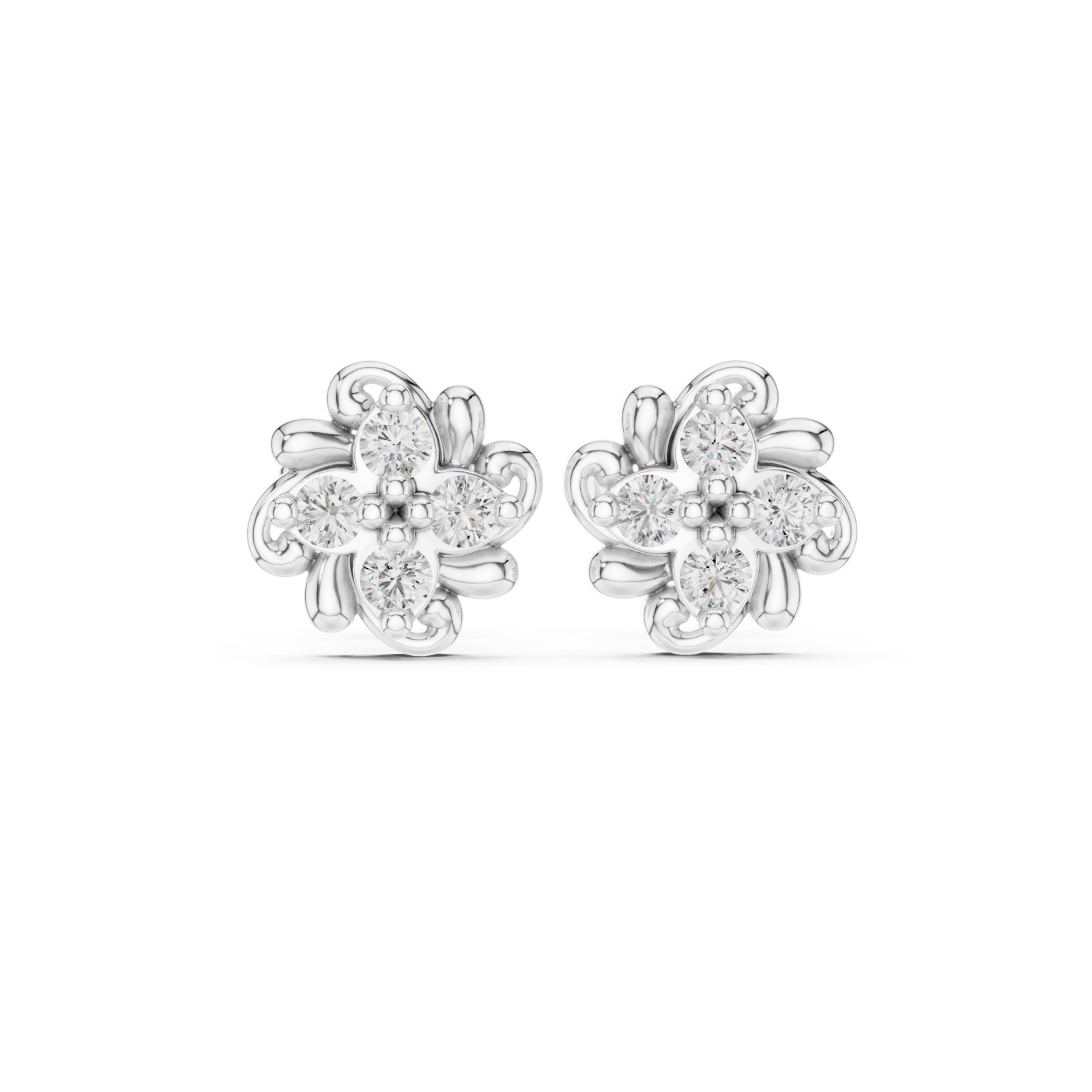 White Gold Secret Garden Essence Stud Earrings Front View