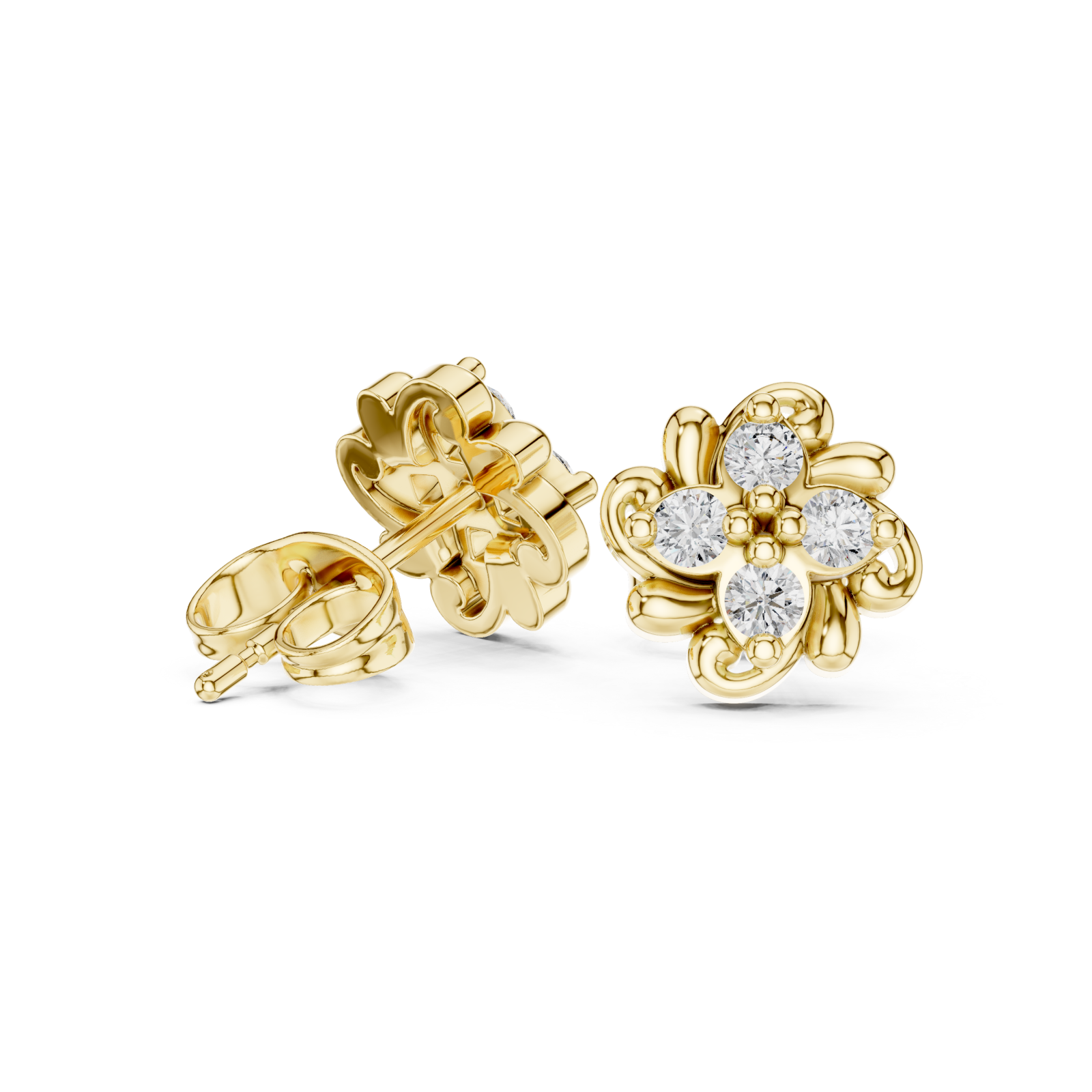  Gold Secret Garden Essence Stud Earrings Left View
