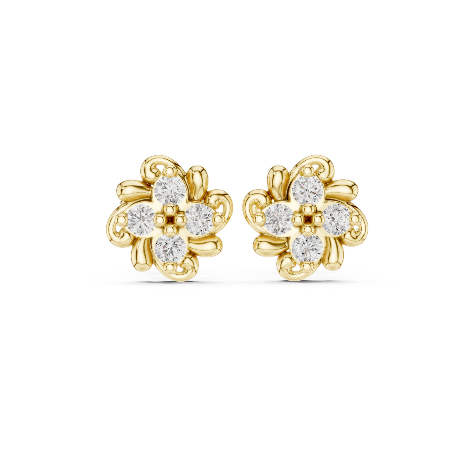  Gold Secret Garden Essence Stud Earrings Front View