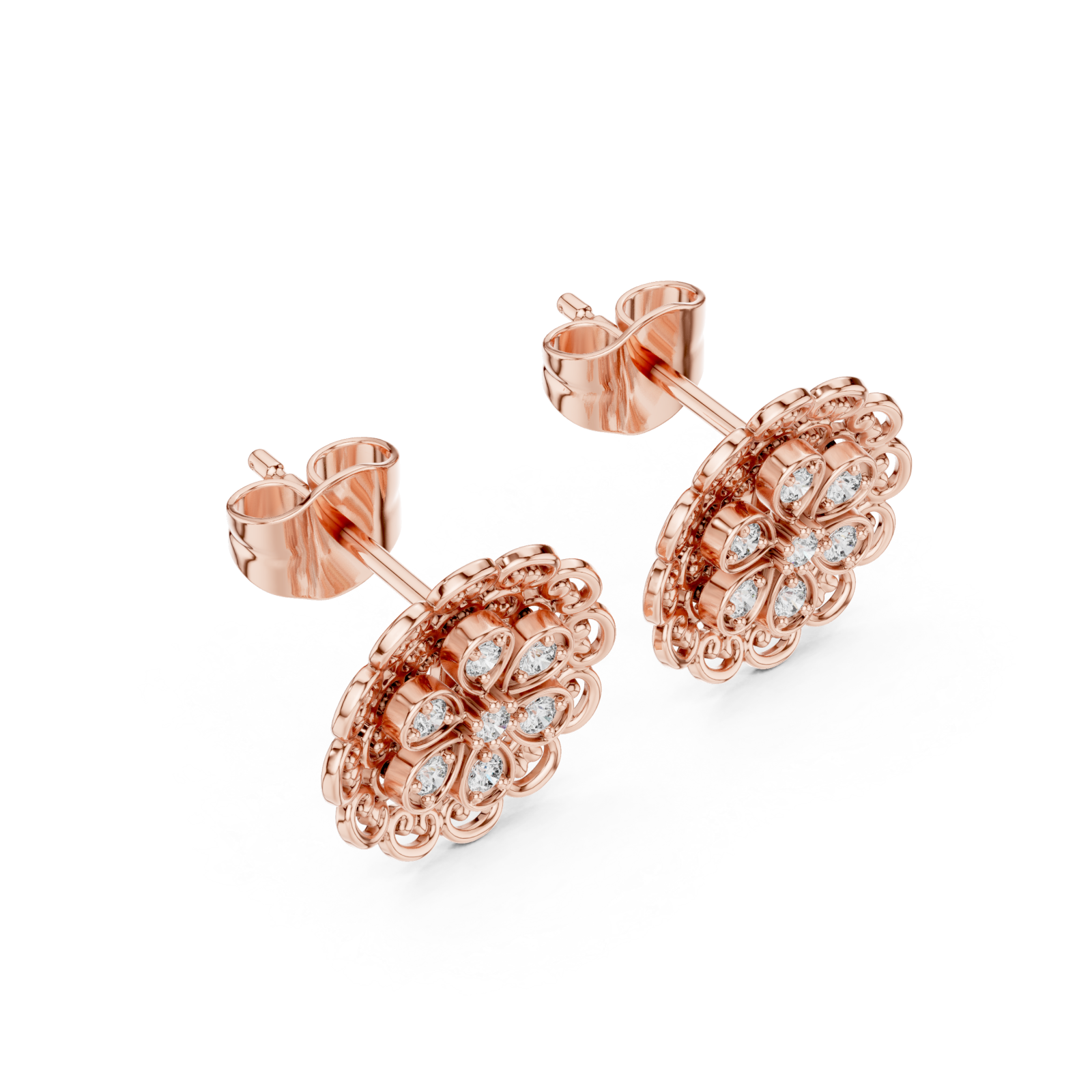  Rose Gold Radiant Round Petal Cluster Earrings Right View